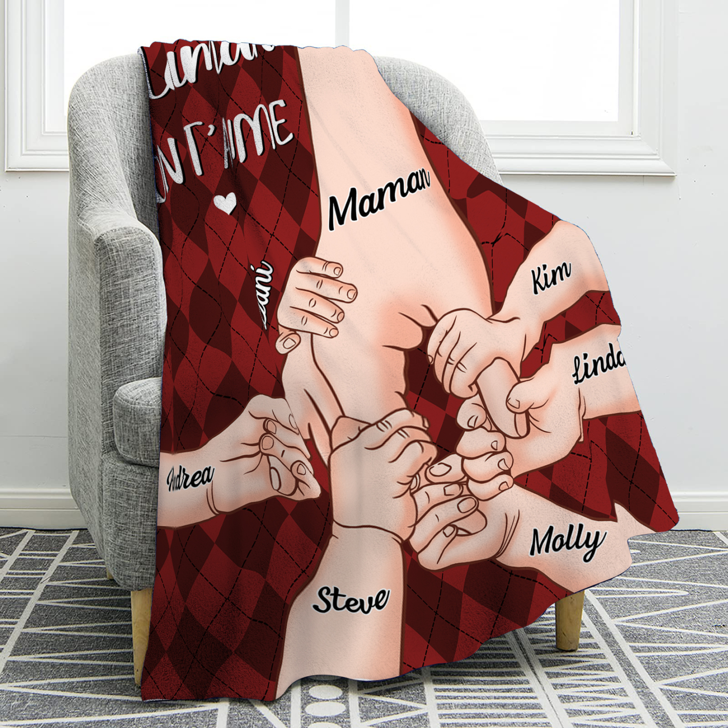 À Maman Couverture de Noël plaids polaire mains 7 Prénoms personnalisés avec 2 textes Cadeau pour famille | Jessemade