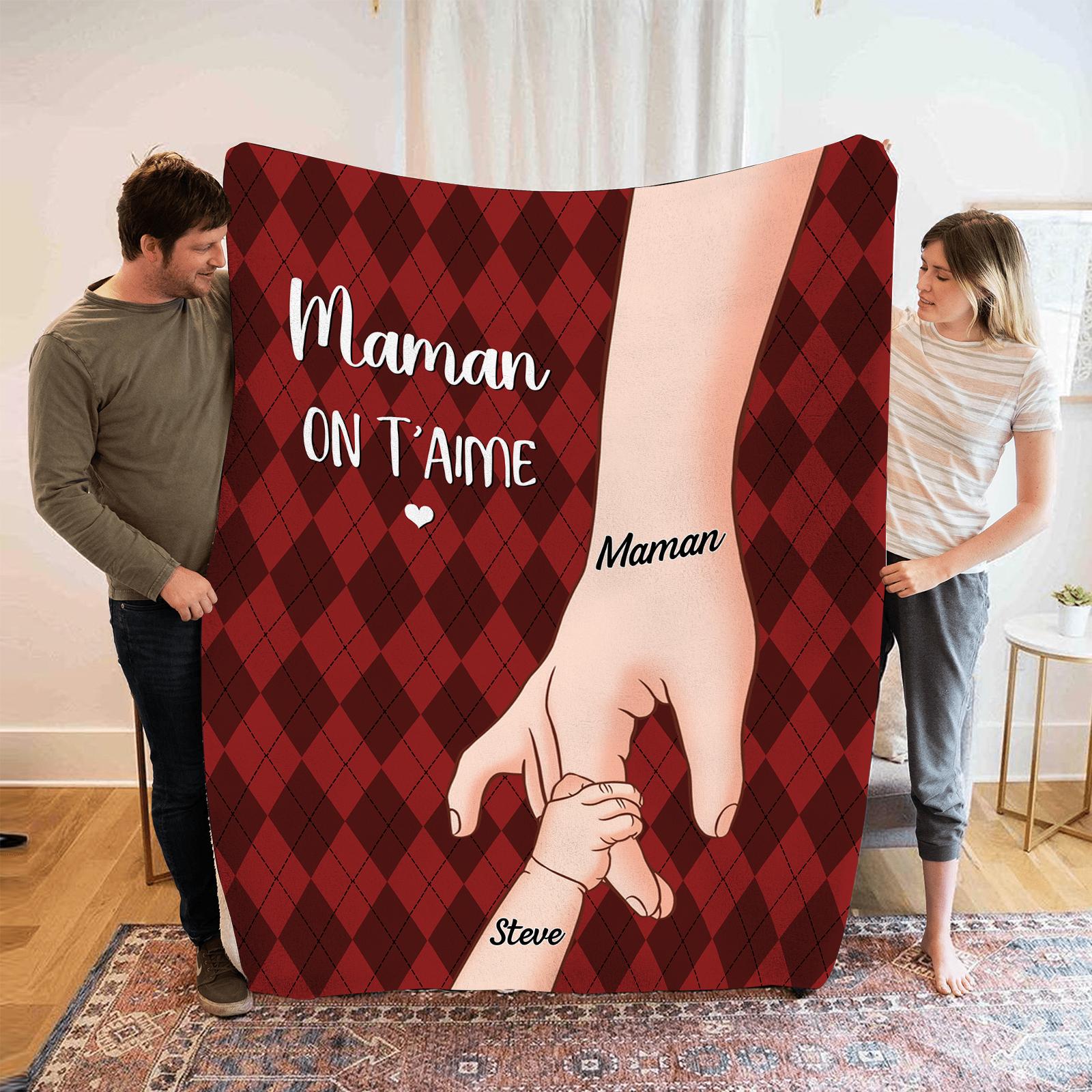 À Maman Couverture de Noël plaids polaire mains 2 Prénoms personnalisé