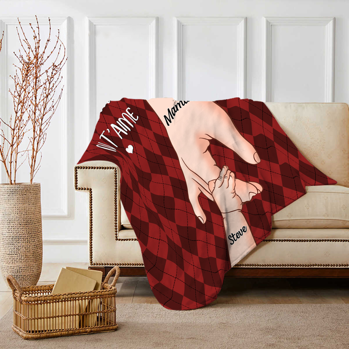 À Maman Couverture de Noël plaids polaire mains 2 Prénoms personnalisés avec 2 textes Cadeau pour famille | Jessemade