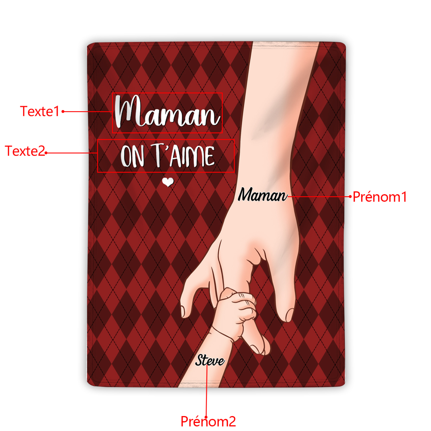 À Maman Couverture de Noël plaids polaire mains 2 Prénoms personnalisés avec 2 textes Cadeau pour famille | Jessemade