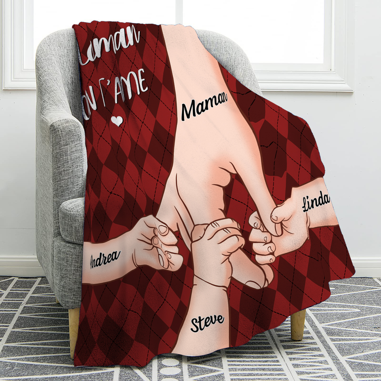 À Maman Couverture de Noël plaids polaire mains 4 Prénoms personnalisés avec 2 textes Cadeau pour famille | Jessemade