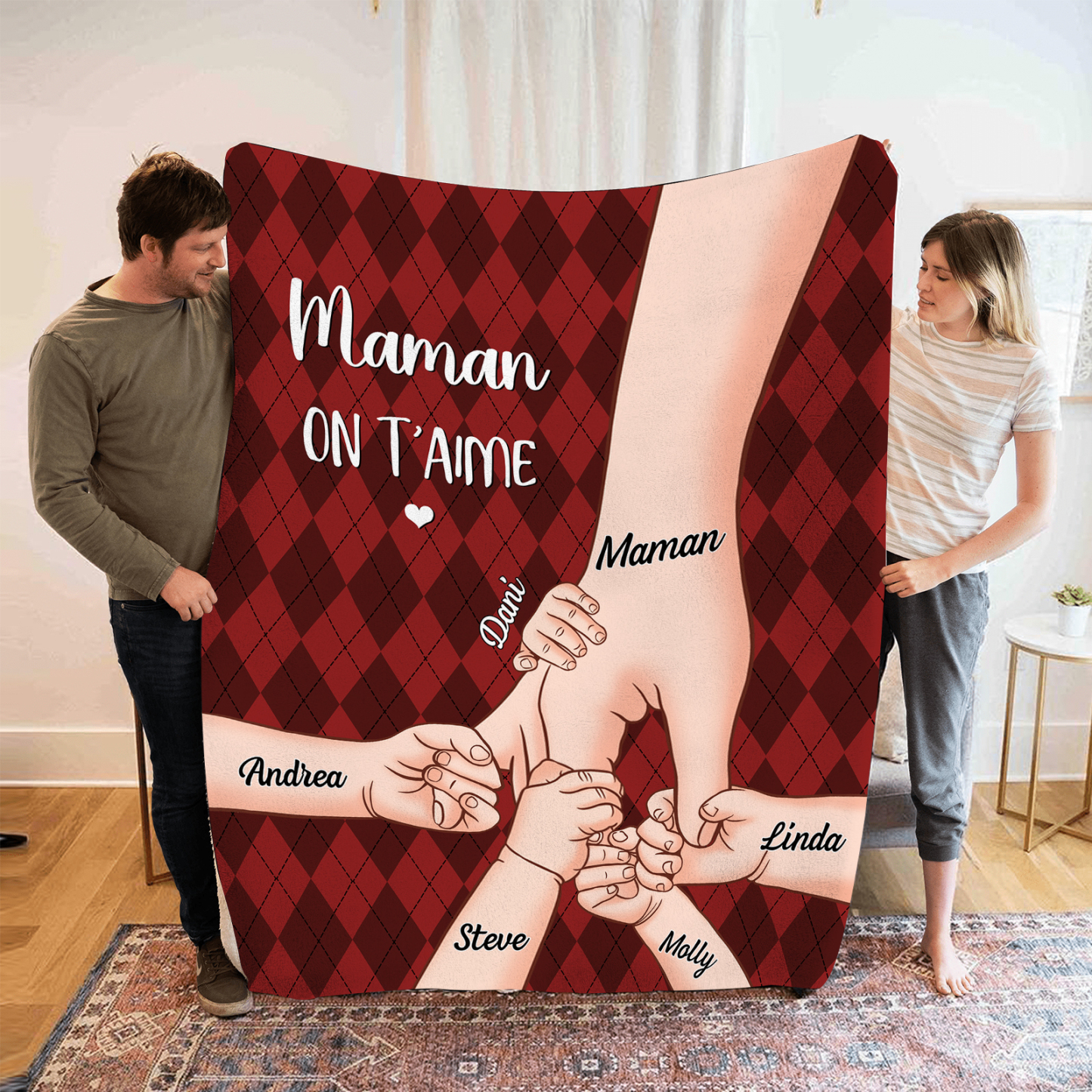 À Maman Couverture de Noël plaids polaire mains 6 Prénoms personnalisé