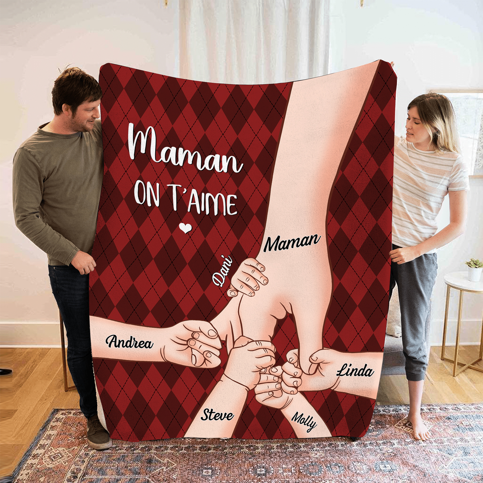 À Maman Couverture de Noël plaids polaire mains 6 Prénoms personnalisé