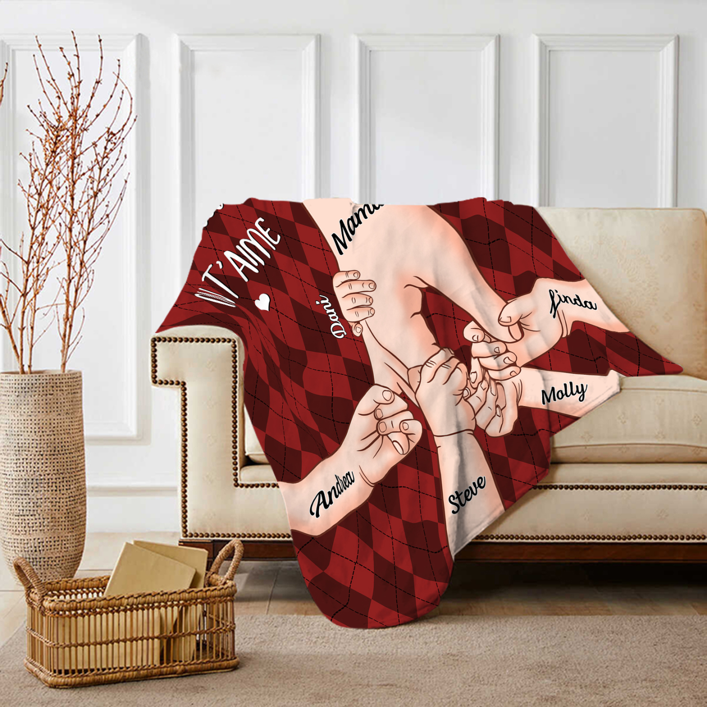 À Maman Couverture de Noël plaids polaire mains 6 Prénoms personnalisés avec 2 textes Cadeau pour famille | Jessemade