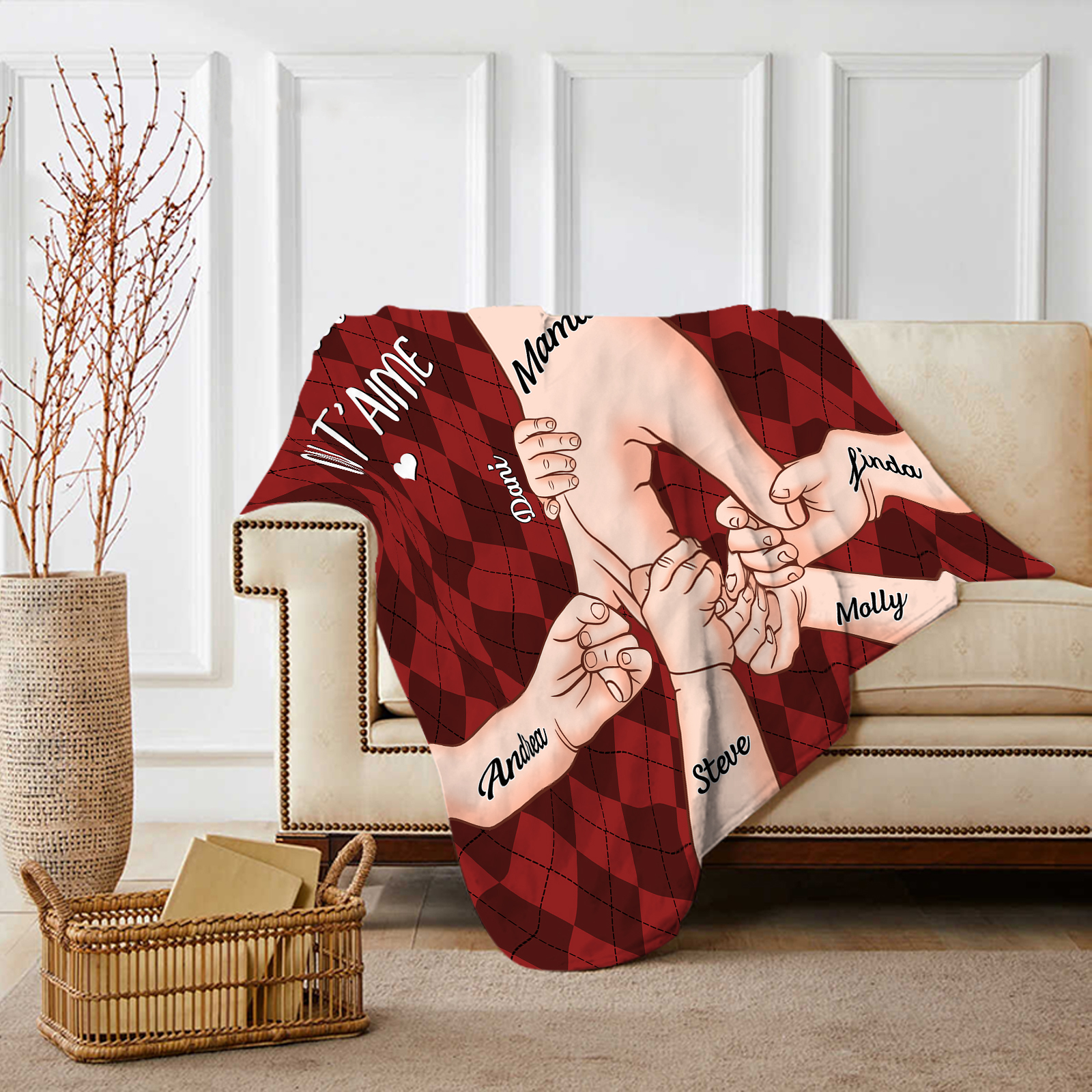 À Maman Couverture de Noël plaids polaire mains 6 Prénoms personnalisés avec 2 textes Cadeau pour famille | Jessemade