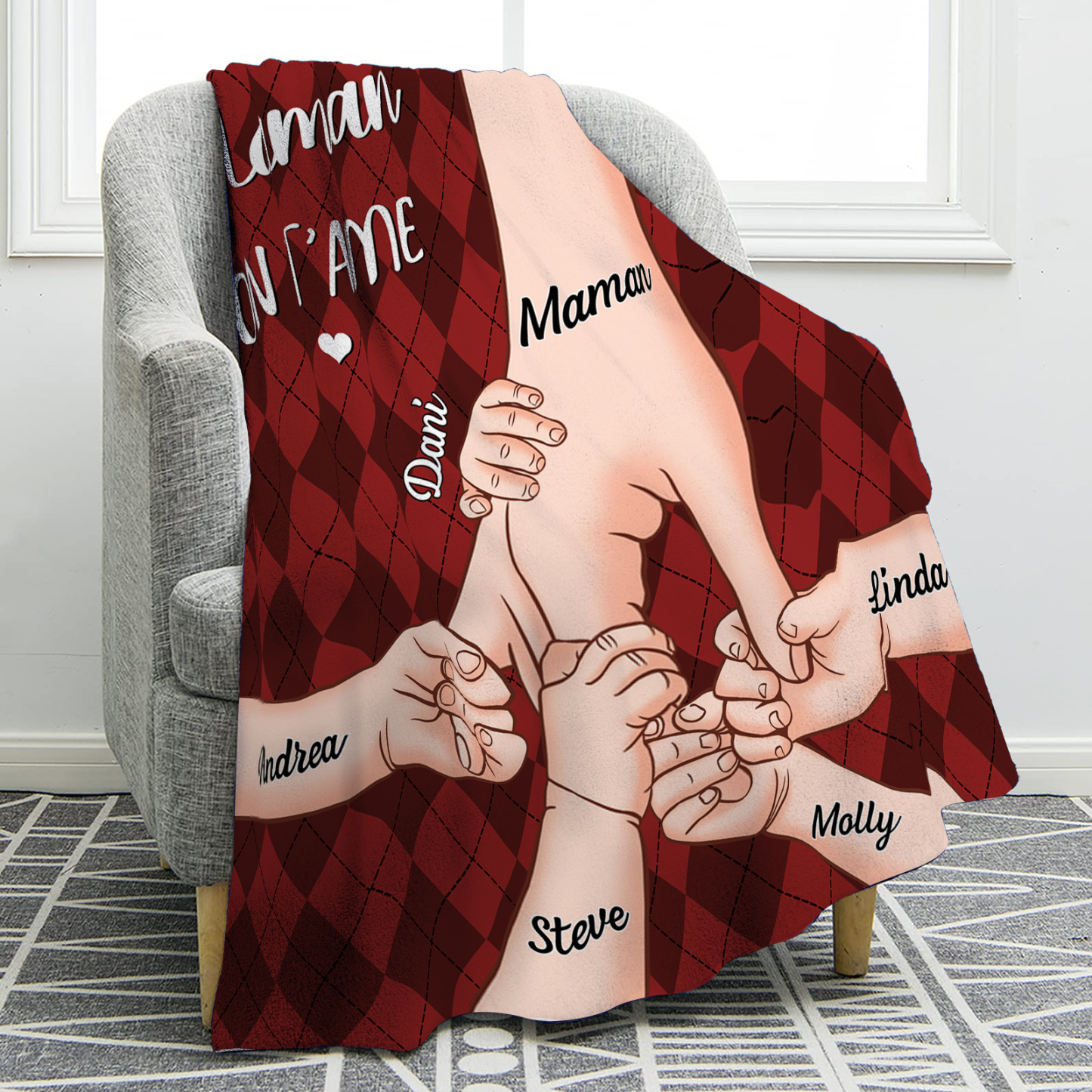 À Maman Couverture de Noël plaids polaire mains 6 Prénoms personnalisés avec 2 textes Cadeau pour famille | Jessemade
