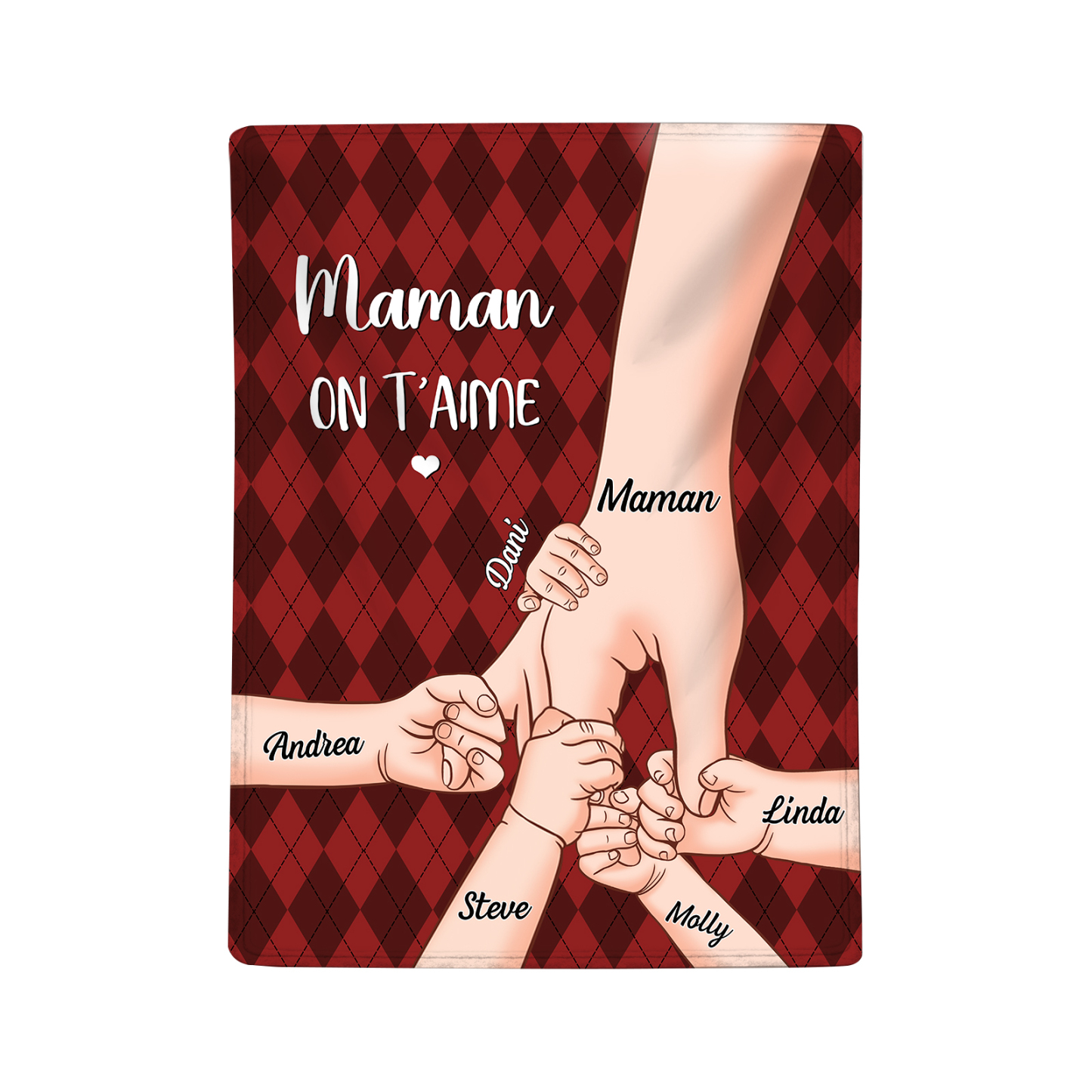 À Maman Couverture de Noël plaids polaire mains 6 Prénoms personnalisés avec 2 textes Cadeau pour famille | Jessemade