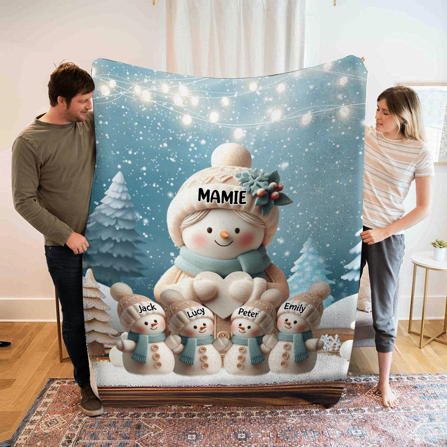 À Mamie Couverture de Noël plaids polaire bonhommes de neige 5 Prénoms