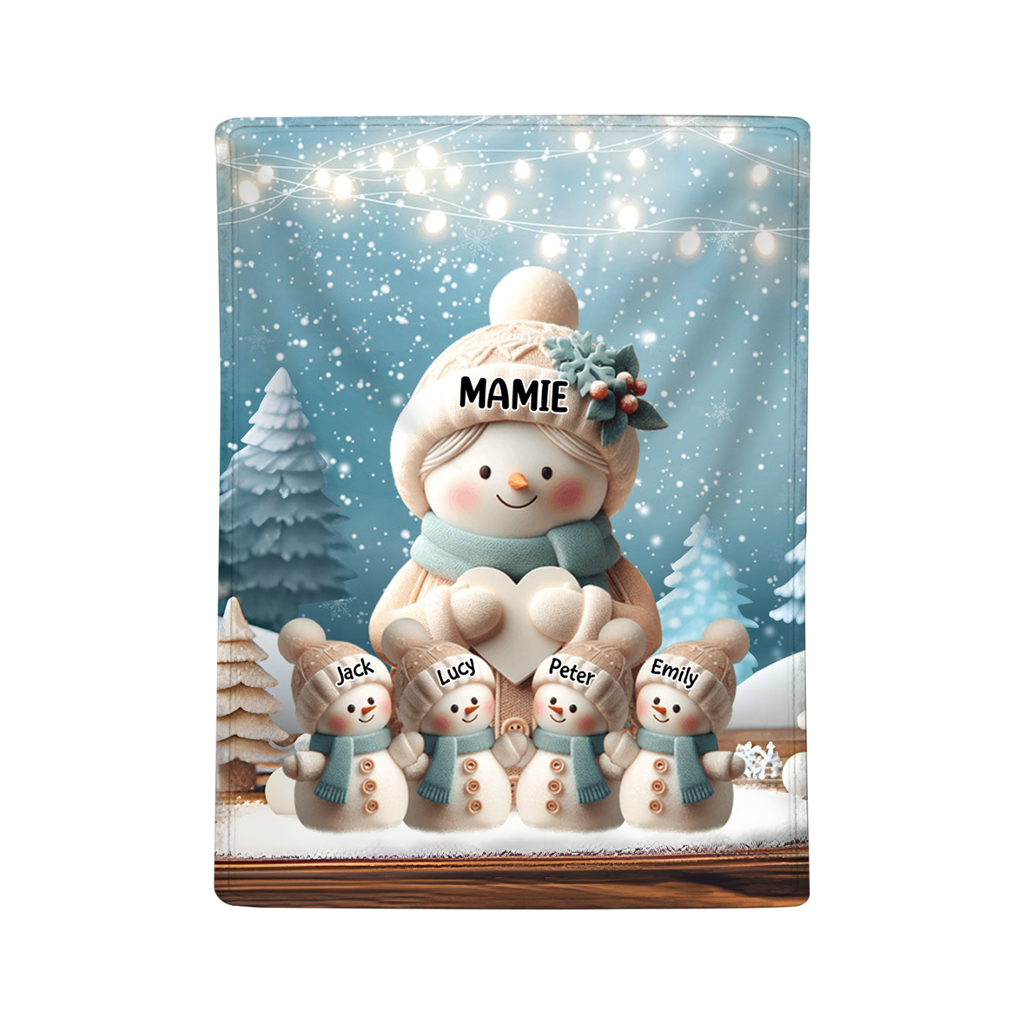 À Mamie Couverture de Noël plaids polaire bonhommes de neige 5 Prénoms personnalisés Cadeau pour famille | Jessemade