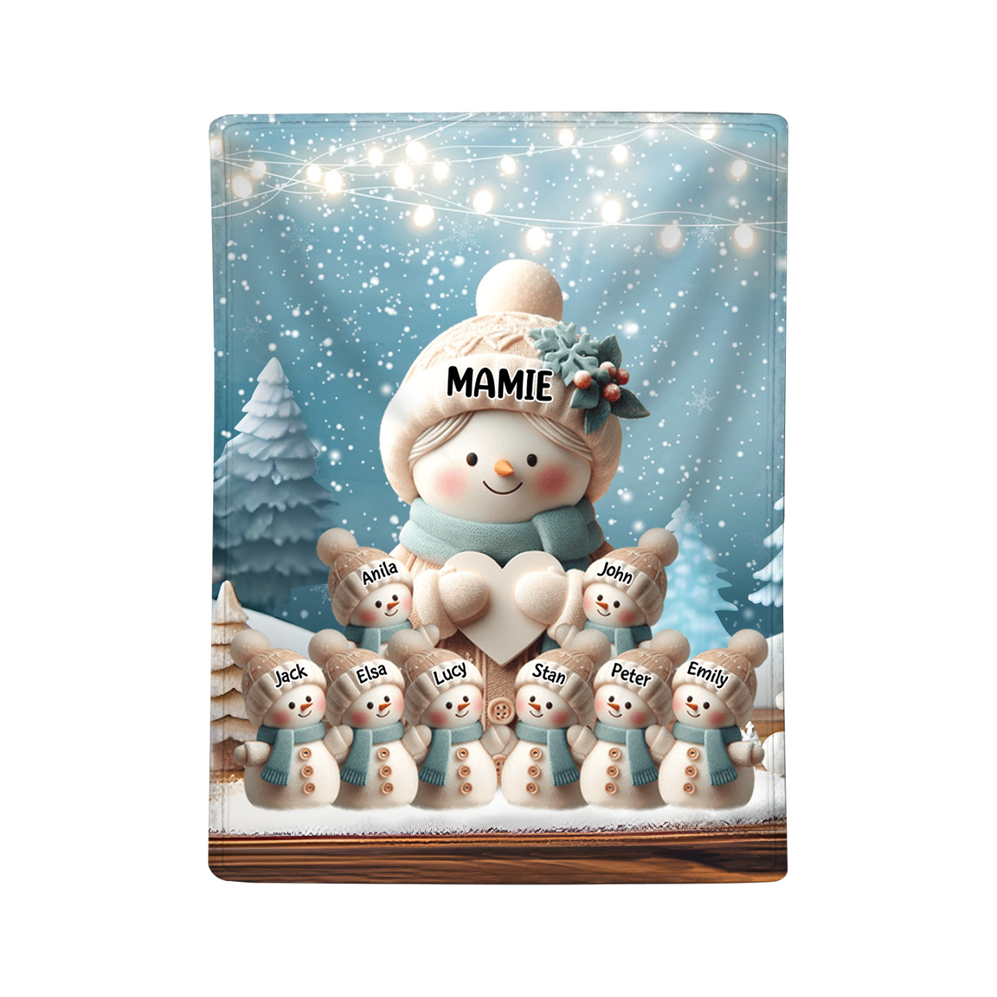 À Mamie Couverture de Noël plaids polaire bonhommes de neige 9 Prénoms personnalisés Cadeau pour famille | Jessemade