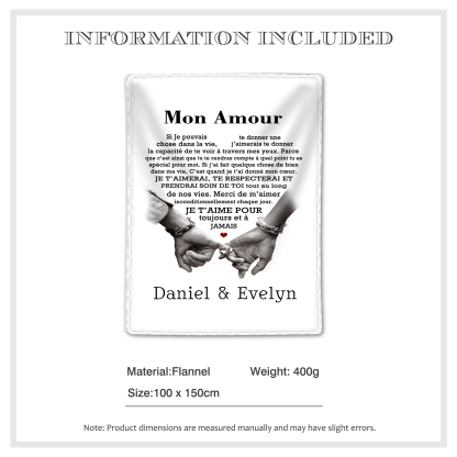 Couverture Plaids Polaire 2 Prénoms Personnalisés avec Texte Cadeau pour Couple le saint-valentin | Jessemade