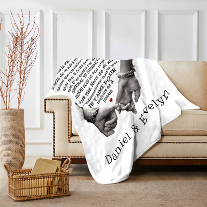 Couverture Plaids Polaire 2 Prénoms Personnalisés avec Texte Cadeau pour Couple le saint-valentin | Jessemade