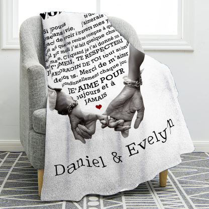 Couverture Plaids Polaire 2 Prénoms Personnalisés avec Texte Cadeau pour Couple le saint-valentin | Jessemade