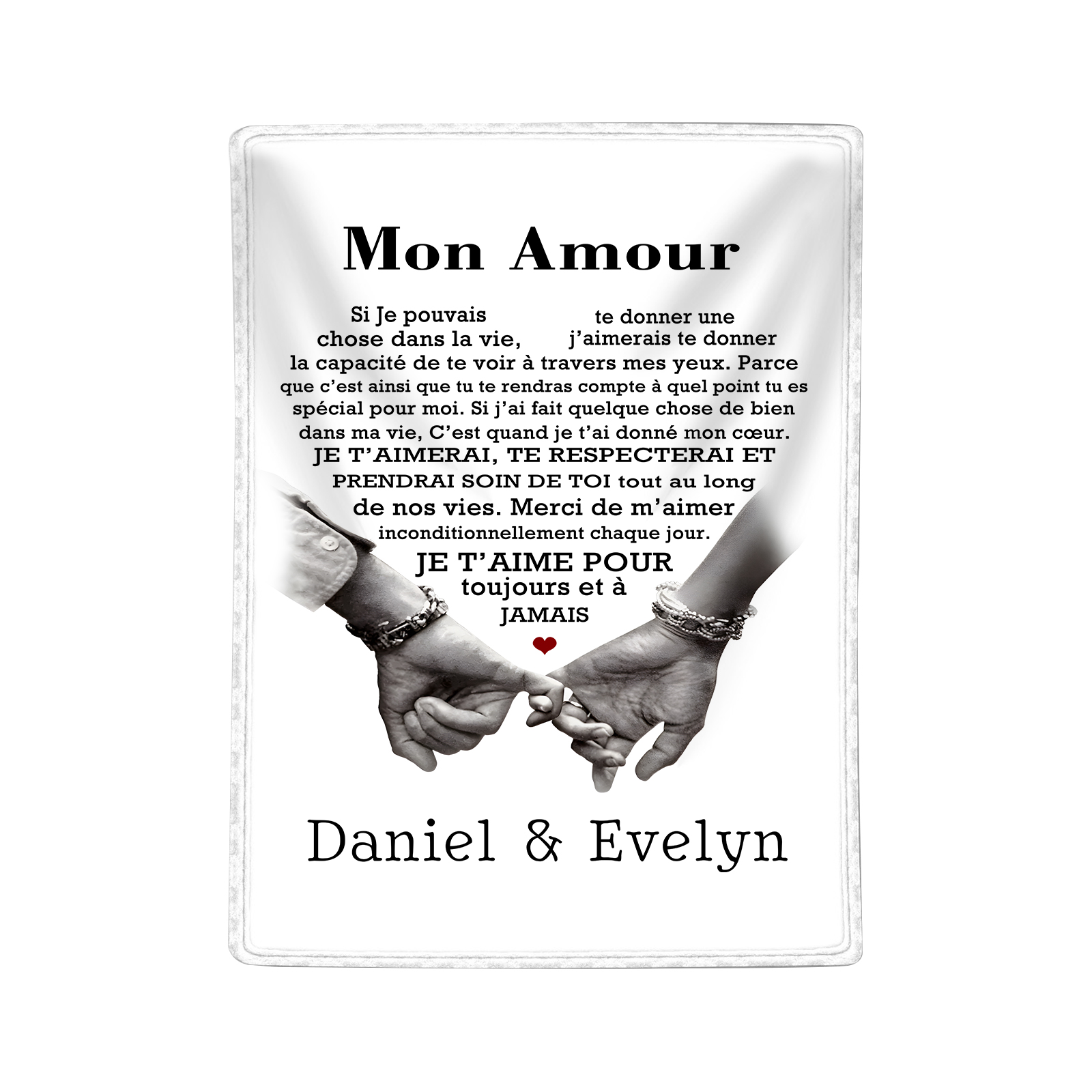 Couverture Plaids Polaire 2 Prénoms Personnalisés avec Texte Cadeau pour Couple le saint-valentin | Jessemade