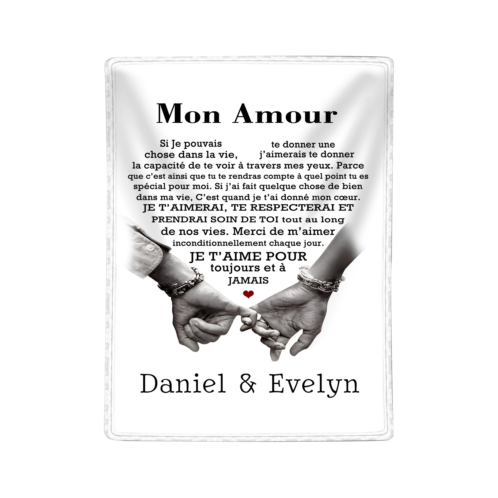 Couverture Plaids Polaire 2 Prénoms Personnalisés avec Texte Cadeau pour Couple le saint-valentin | Jessemade