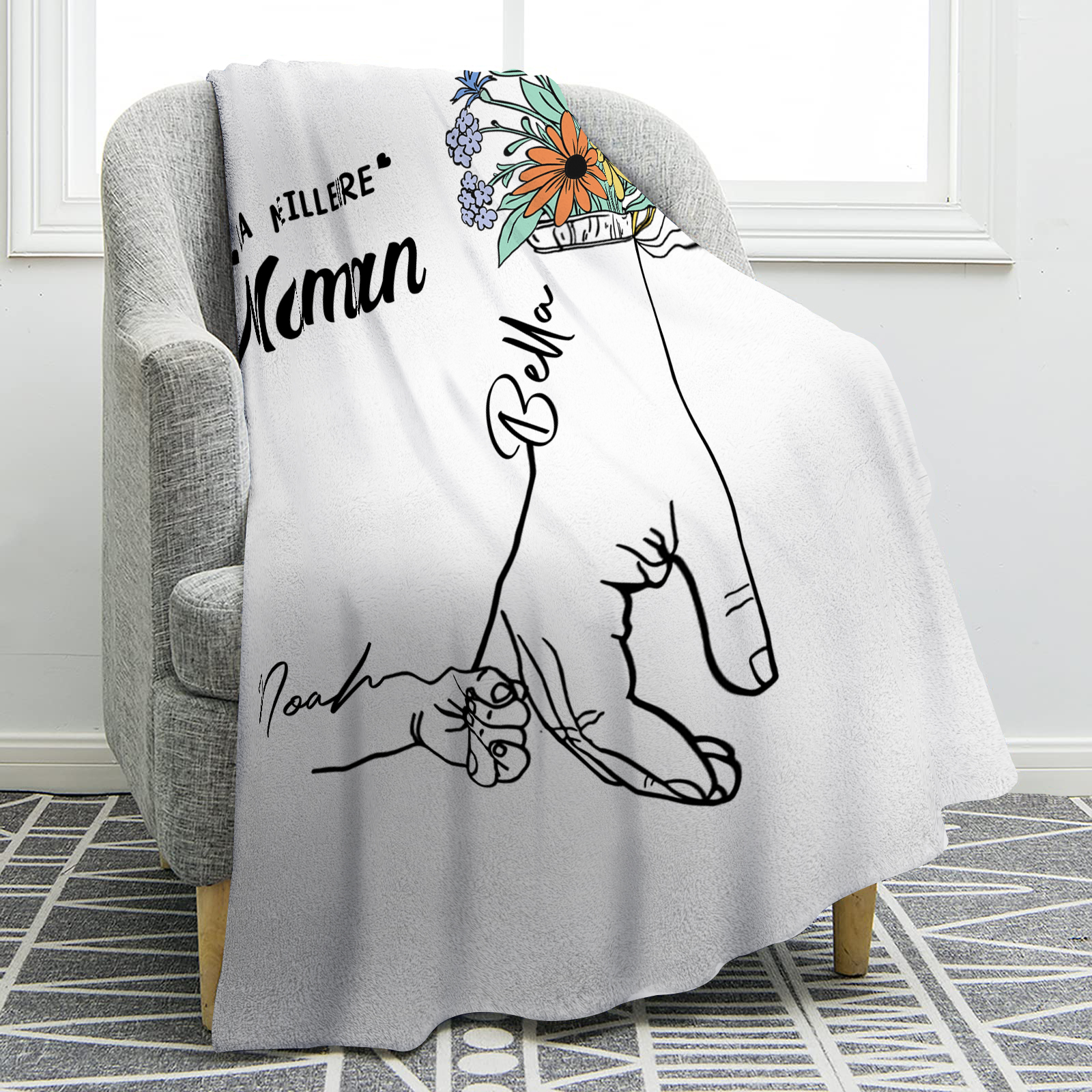 Plaid en Flanelle Personnalisé avec 2 Prénoms Couverture Flanelle pour Maman | Jessemade