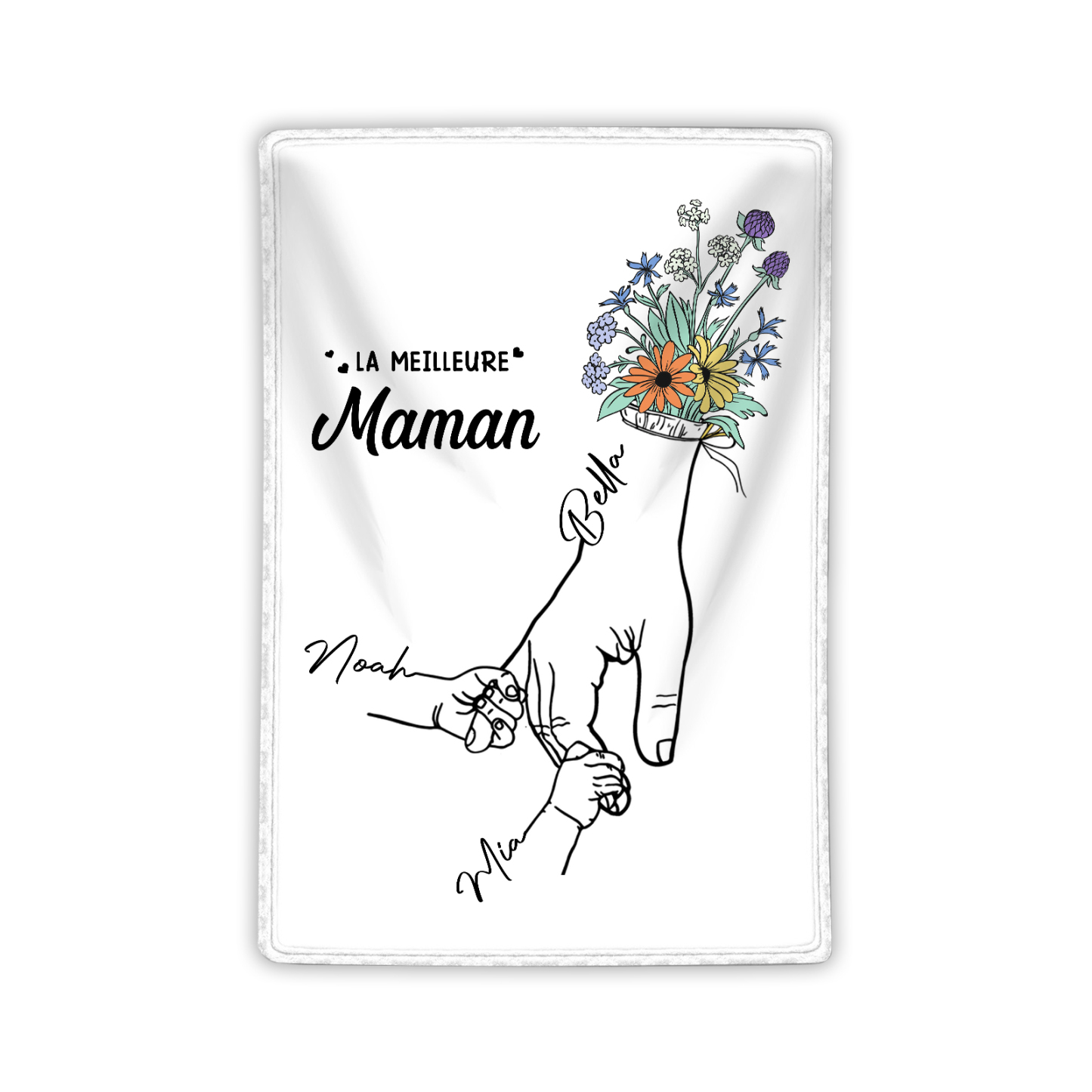 Plaid en Flanelle Personnalisé avec 3 Prénoms Couverture Flanelle pour Maman | Jessemade