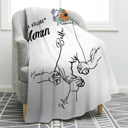 Plaid en Flanelle Personnalisé avec 4 Prénoms Couverture Flanelle pour Maman | Jessemade