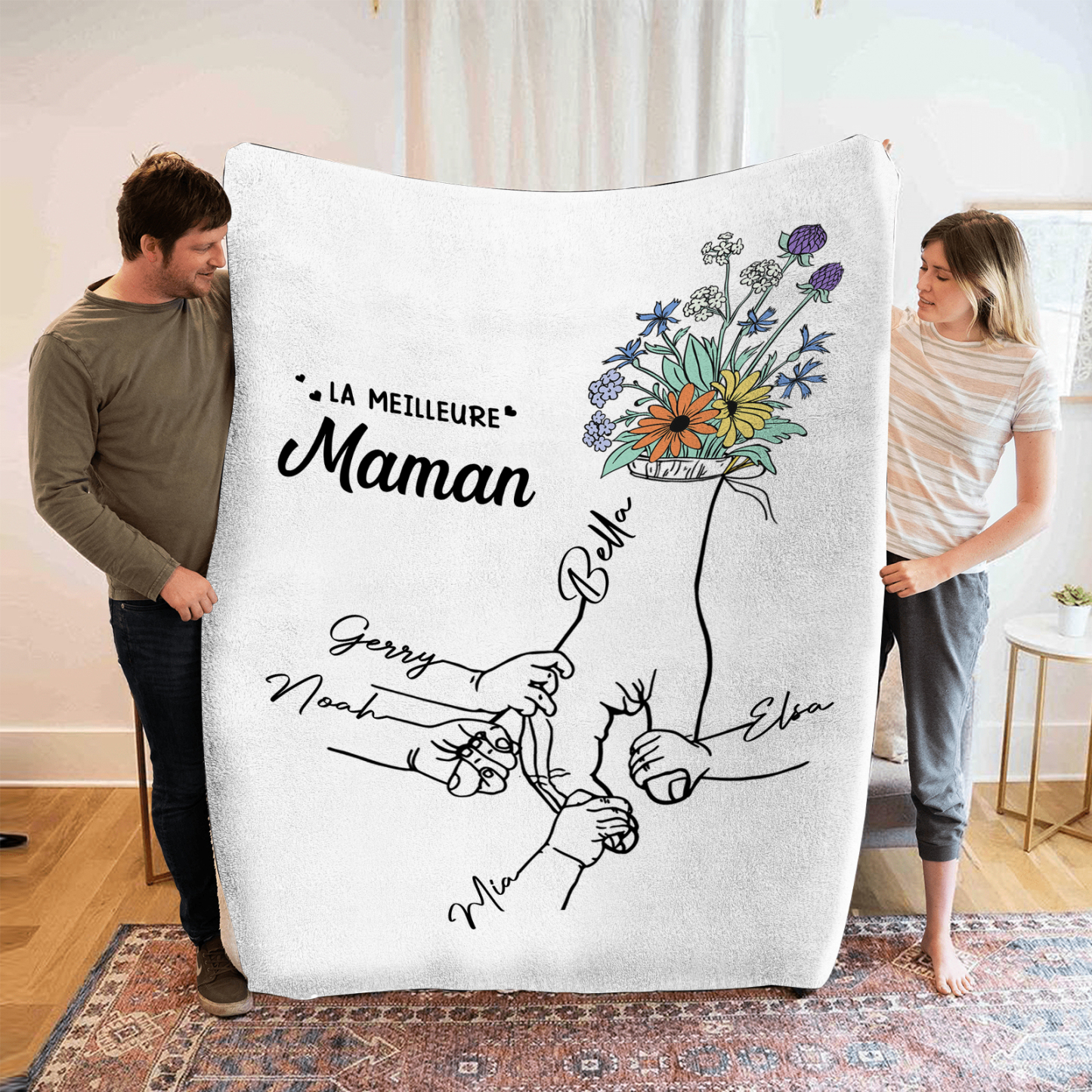 Plaid en Flanelle Personnalisé avec 5 Prénoms Couverture Flanelle pour Maman | Jessemade