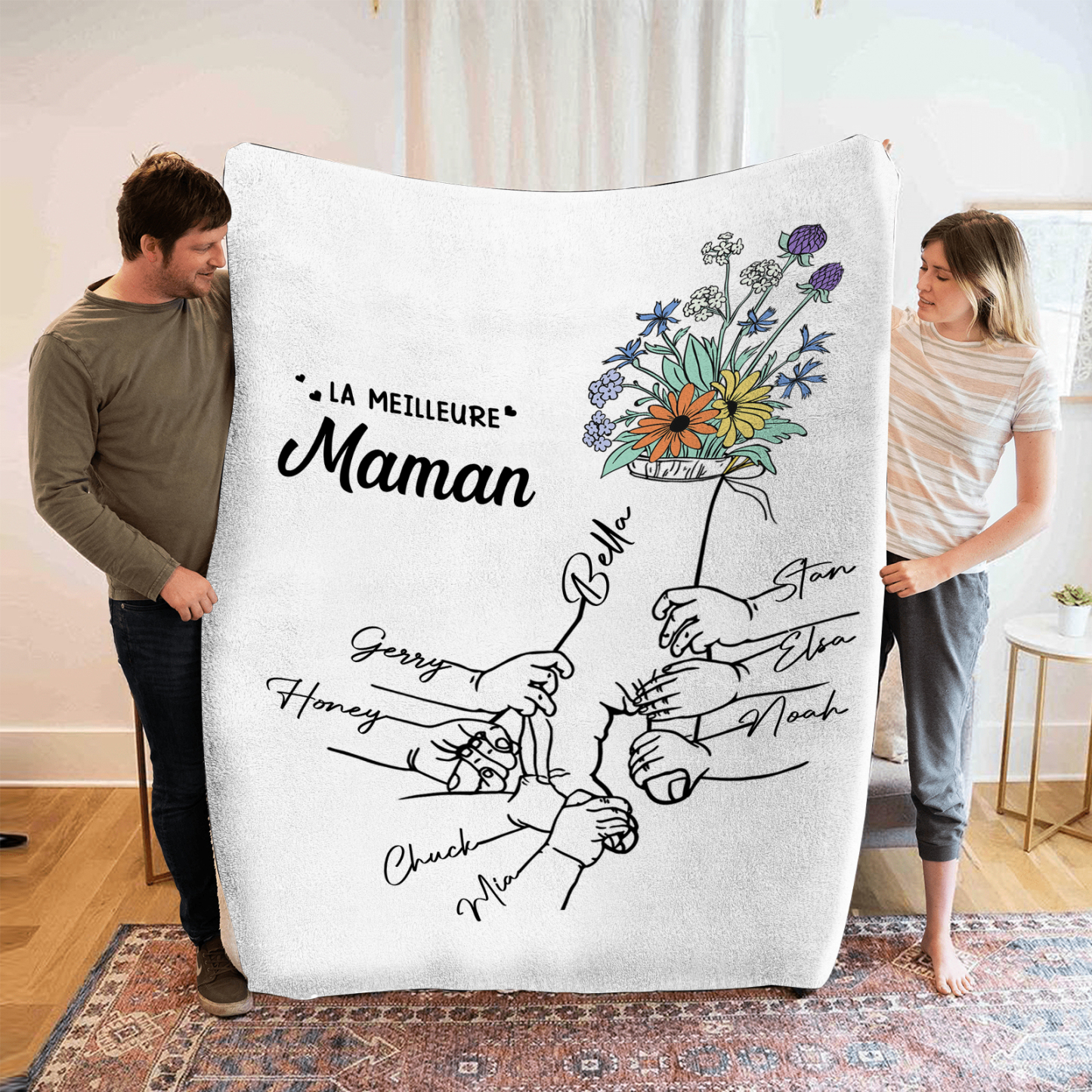 Plaid en Flanelle Personnalisé avec 8 Prénoms Couverture Flanelle pour Maman | Jessemade