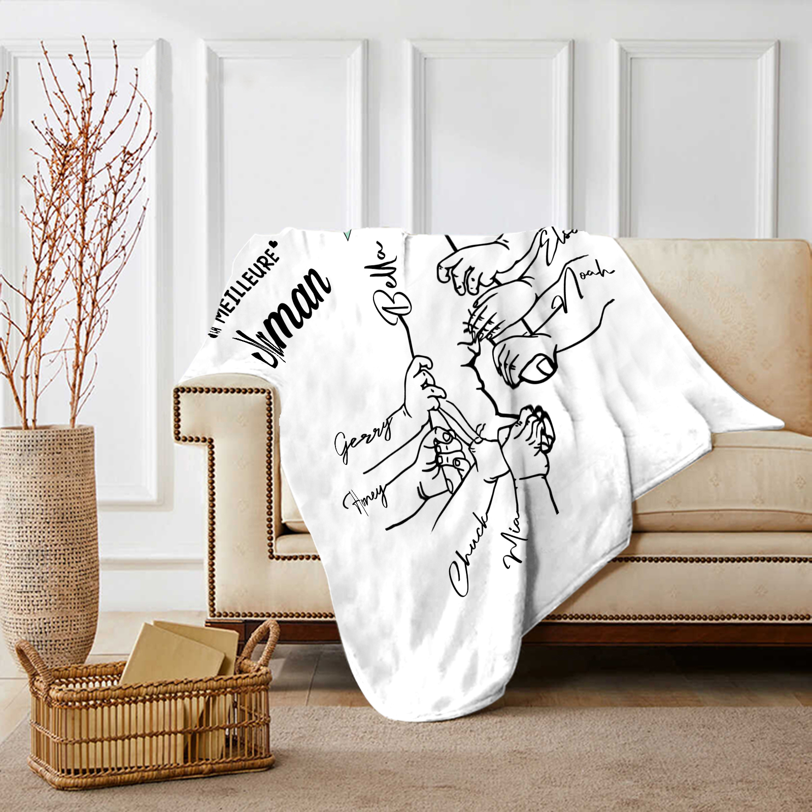 Plaid en Flanelle Personnalisé avec 8 Prénoms Couverture Flanelle pour Maman | Jessemade