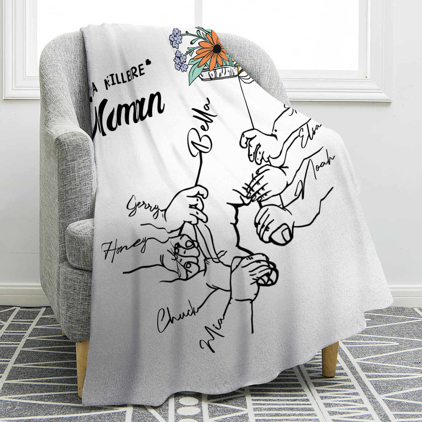 Plaid en Flanelle Personnalisé avec 8 Prénoms Couverture Flanelle pour Maman | Jessemade