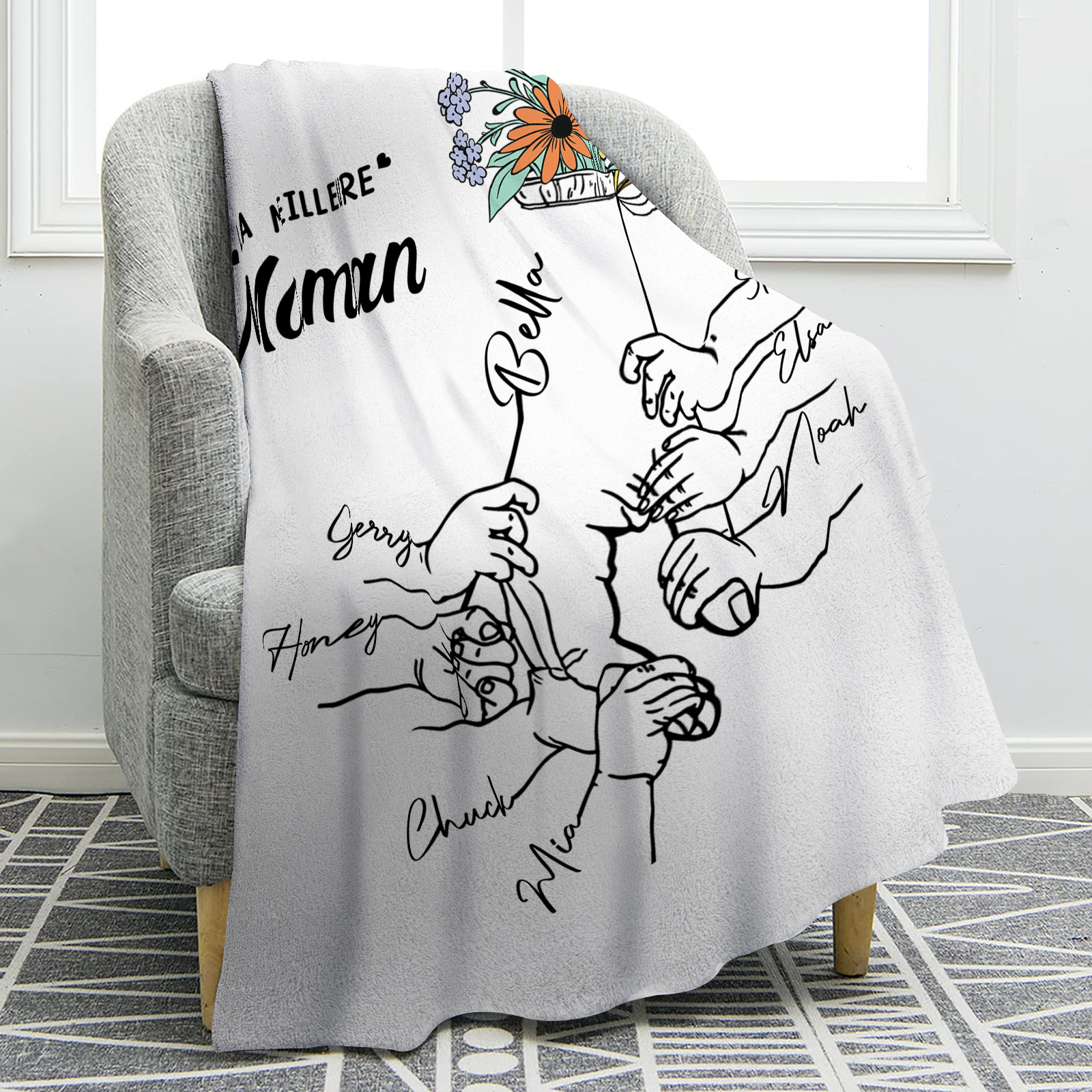 Plaid en Flanelle Personnalisé avec 8 Prénoms Couverture Flanelle pour Maman | Jessemade