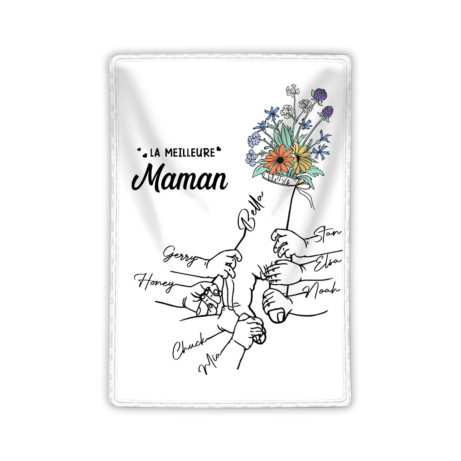 Plaid en Flanelle Personnalisé avec 8 Prénoms Couverture Flanelle pour Maman | Jessemade