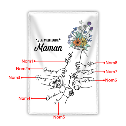 Plaid en Flanelle Personnalisé avec 8 Prénoms Couverture Flanelle pour Maman | Jessemade