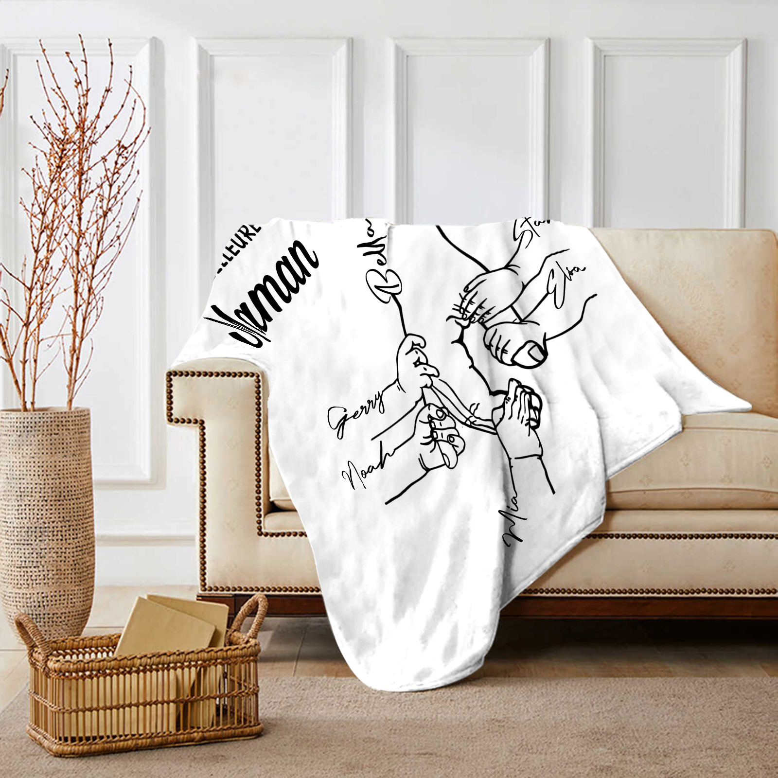 Plaid en Flanelle Personnalisé avec 6 Prénoms Couverture Flanelle pour Maman | Jessemade