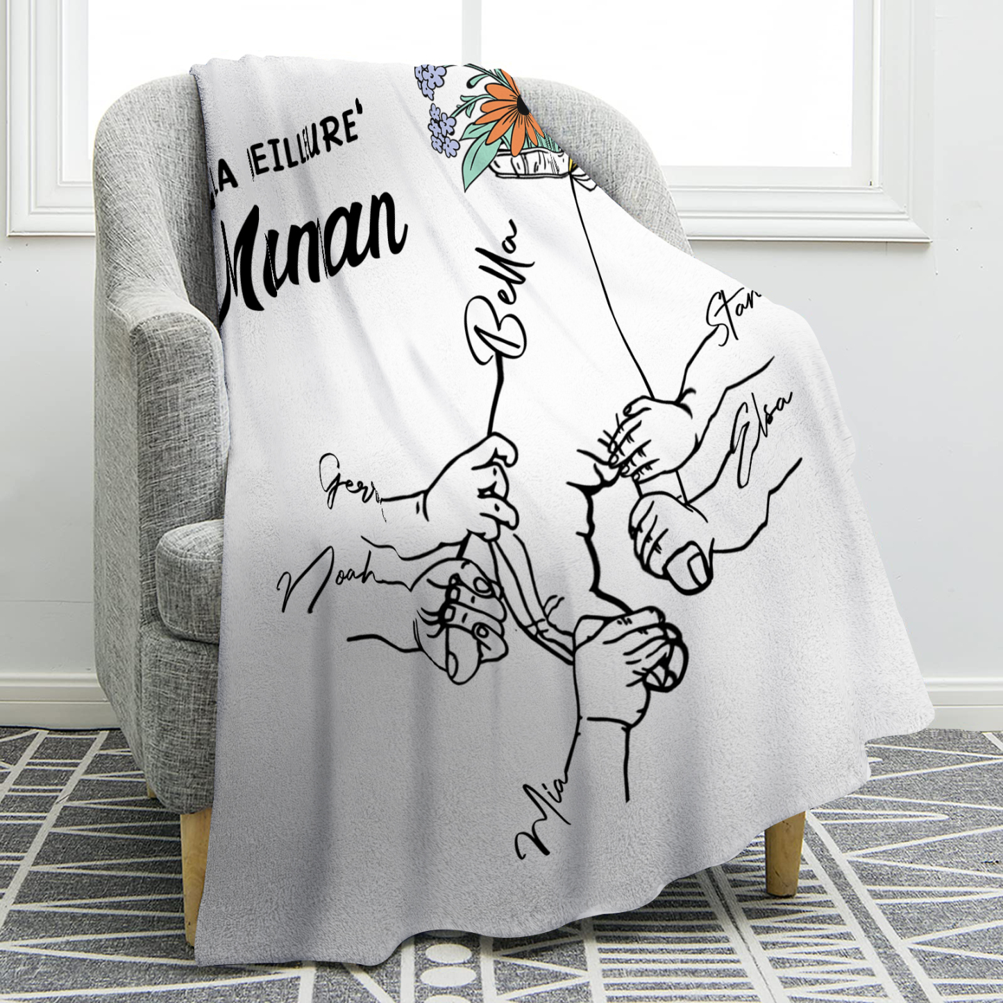 Plaid en Flanelle Personnalisé avec 6 Prénoms Couverture Flanelle pour Maman | Jessemade