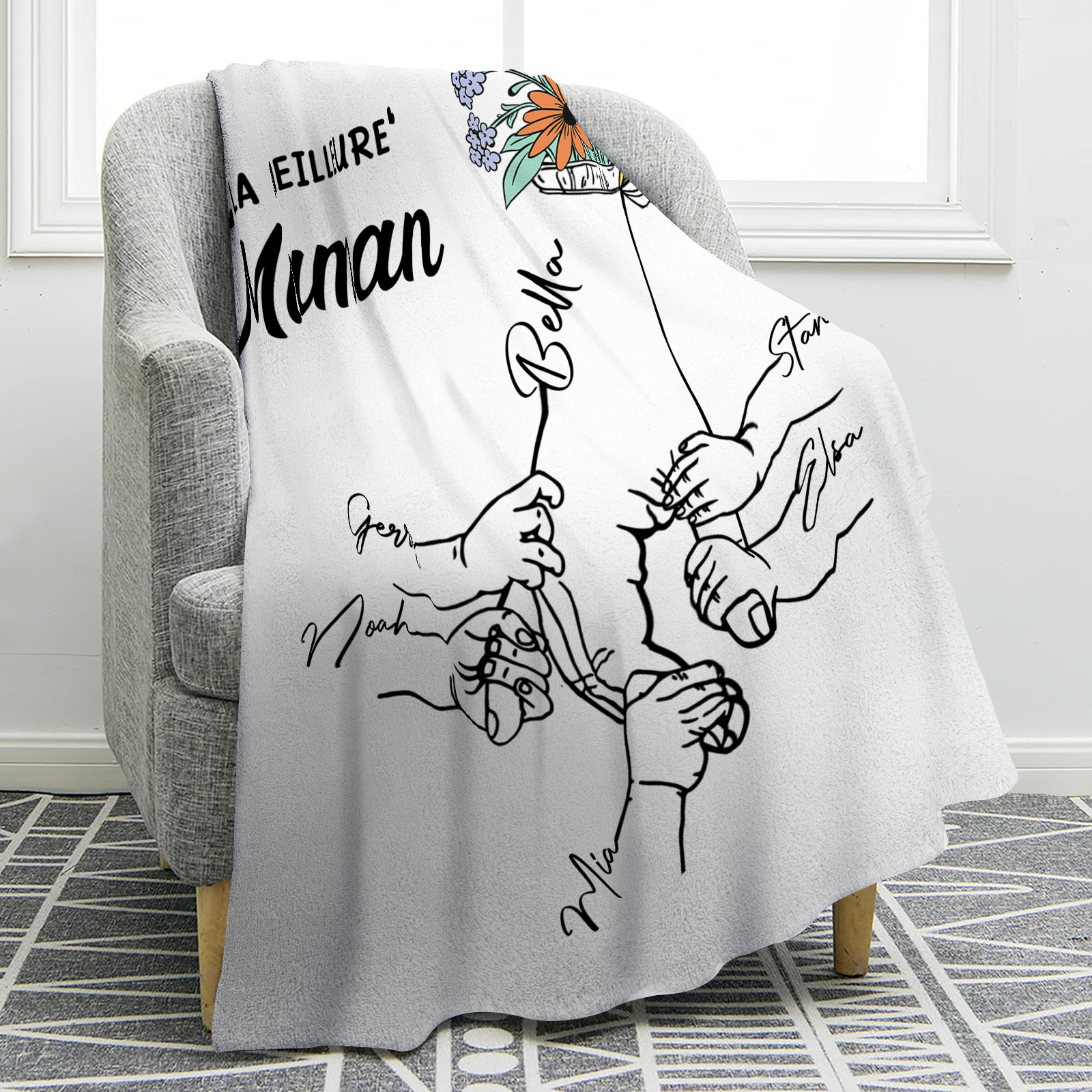 Plaid en Flanelle Personnalisé avec 6 Prénoms Couverture Flanelle pour Maman | Jessemade