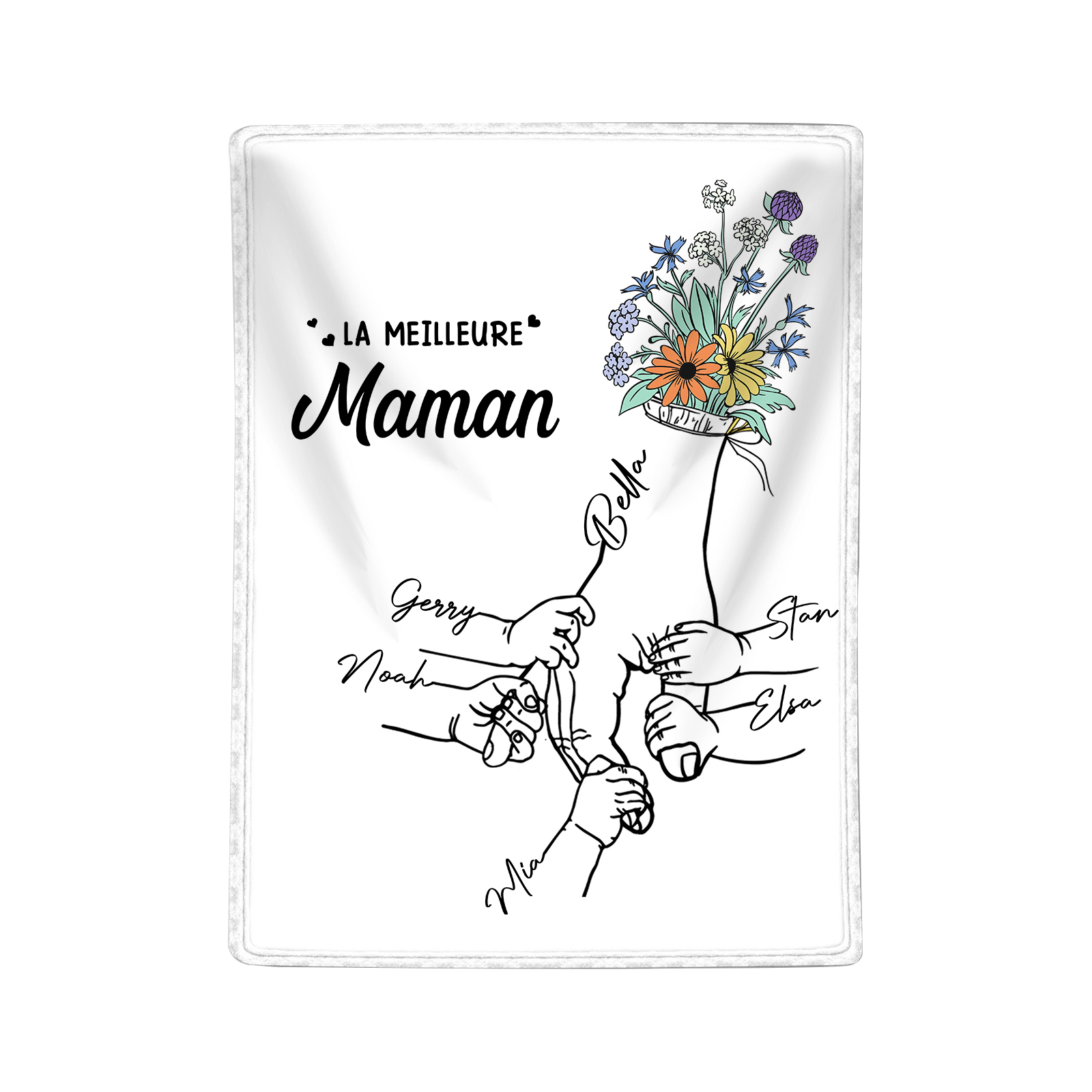 Plaid en Flanelle Personnalisé avec 6 Prénoms Couverture Flanelle pour Maman | Jessemade