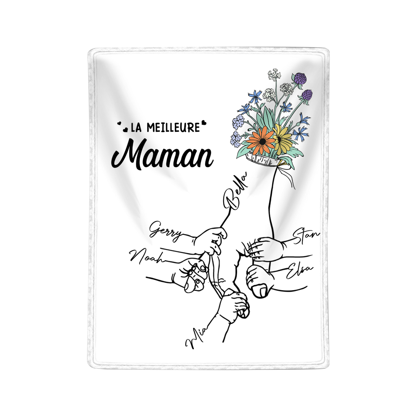 Plaid en Flanelle Personnalisé avec 6 Prénoms Couverture Flanelle pour Maman | Jessemade