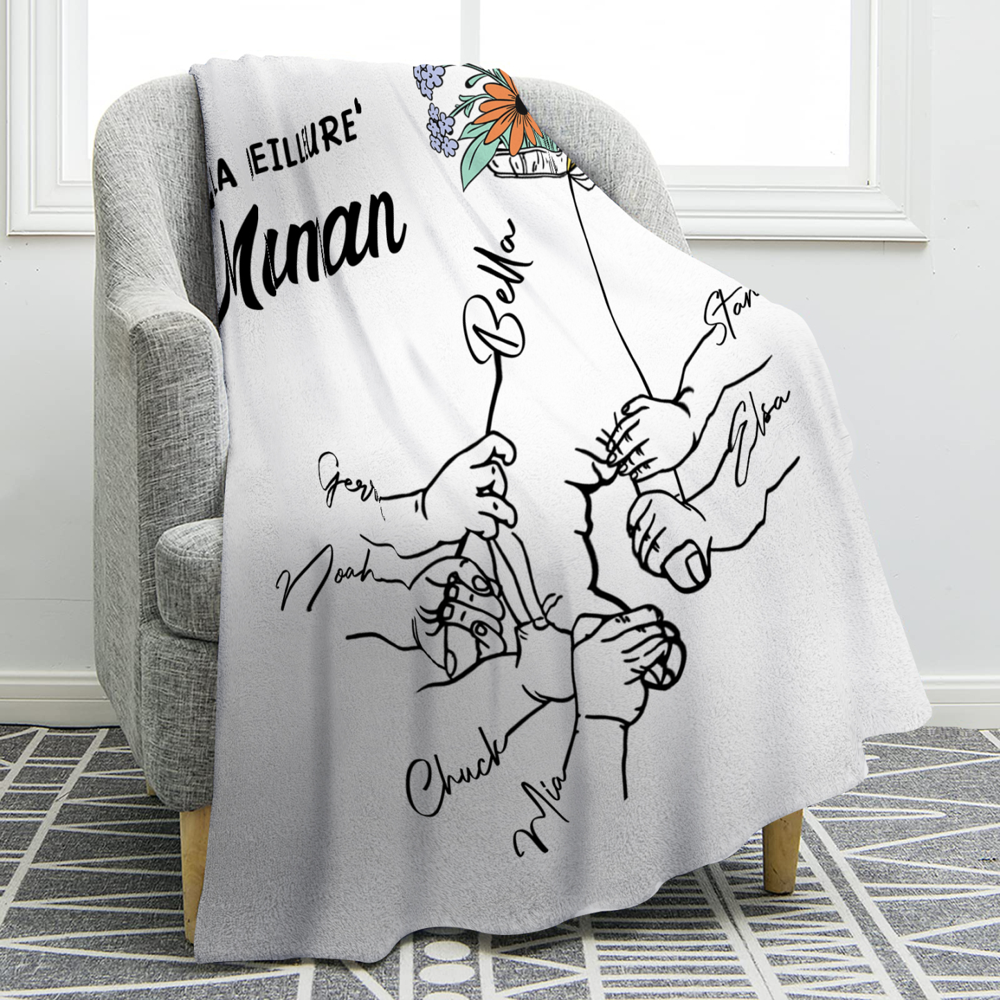 Plaid en Flanelle Personnalisé avec 7 Prénoms Couverture Flanelle pour Maman | Jessemade