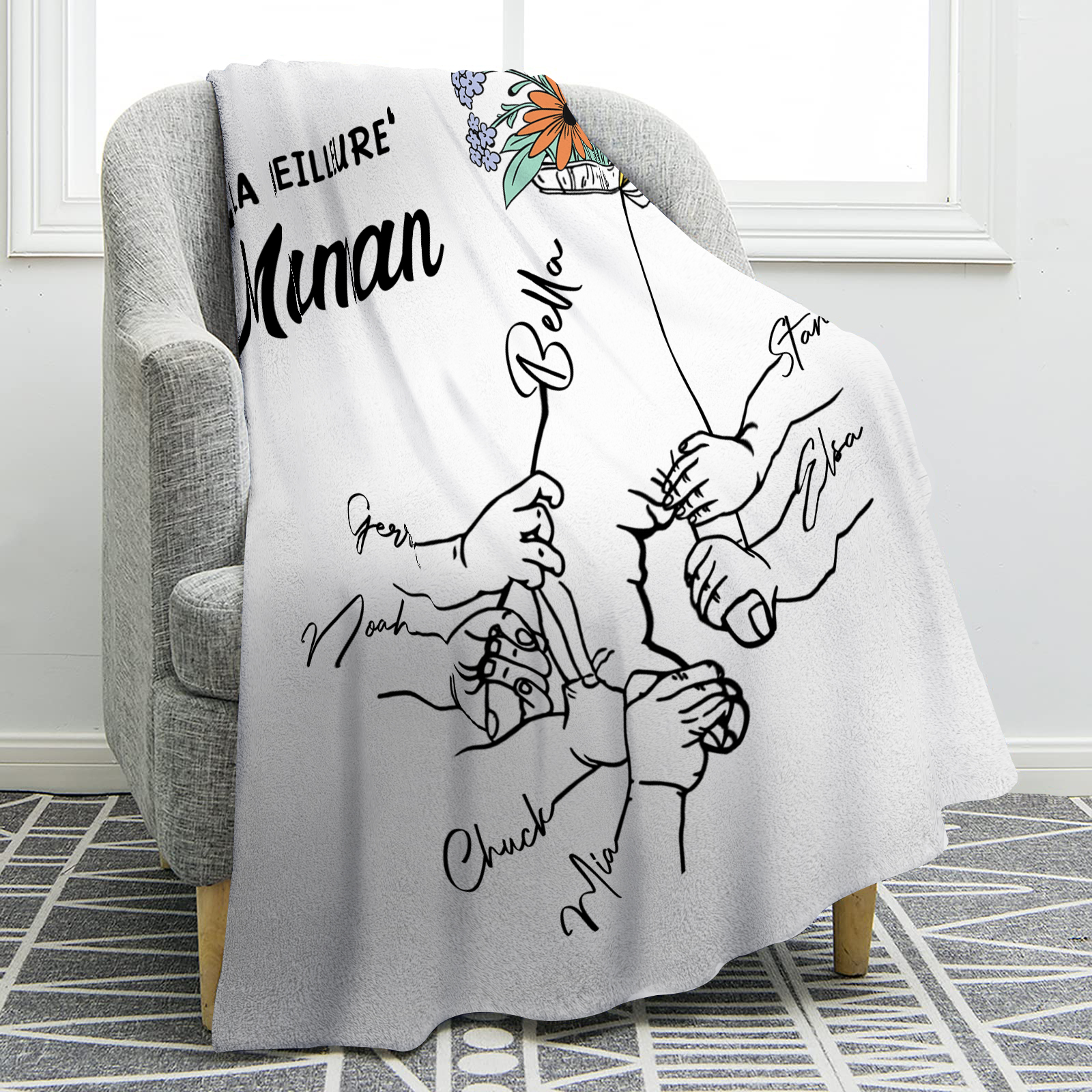 Plaid en Flanelle Personnalisé avec 7 Prénoms Couverture Flanelle pour Maman | Jessemade
