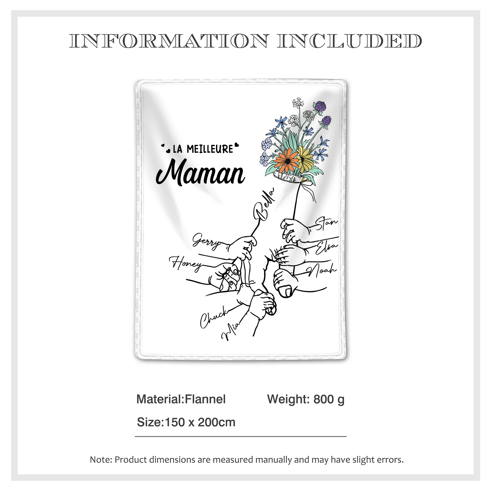 Plaid en Flanelle Personnalisé avec 8 Prénoms Couverture Flanelle pour Maman | Jessemade