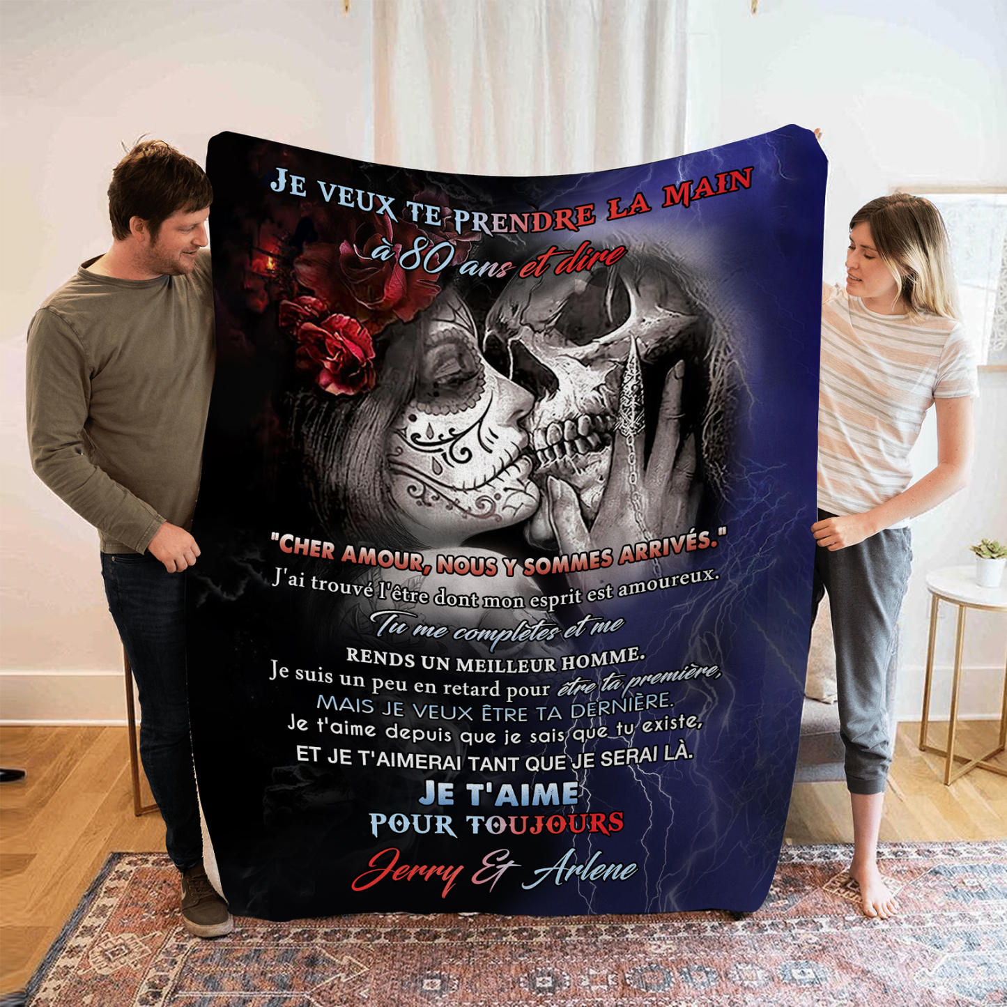 Couverture Plaids Polaire "Je Te Choisis" 2 Prénoms Personnalisés avec Texte Cadeau pour Couple le saint-valentin | Jessemade