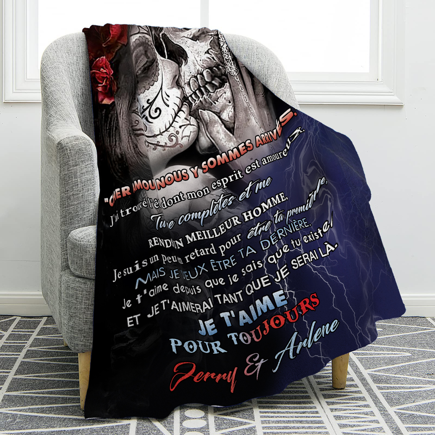 Couverture Plaids Polaire "Je Te Choisis" 2 Prénoms Personnalisés avec Texte Cadeau pour Couple le saint-valentin | Jessemade