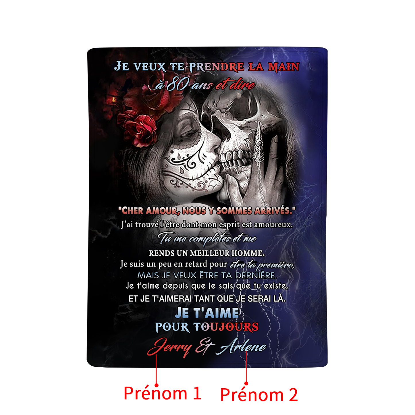 Couverture Plaids Polaire "Je Te Choisis" 2 Prénoms Personnalisés avec Texte Cadeau pour Couple le saint-valentin | Jessemade