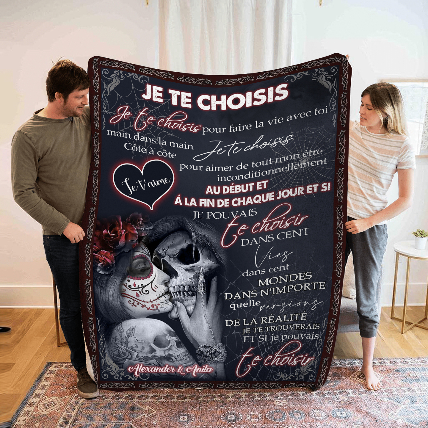 Couverture Plaids Polaire romantique 2 Prénoms Personnalisés avec Text