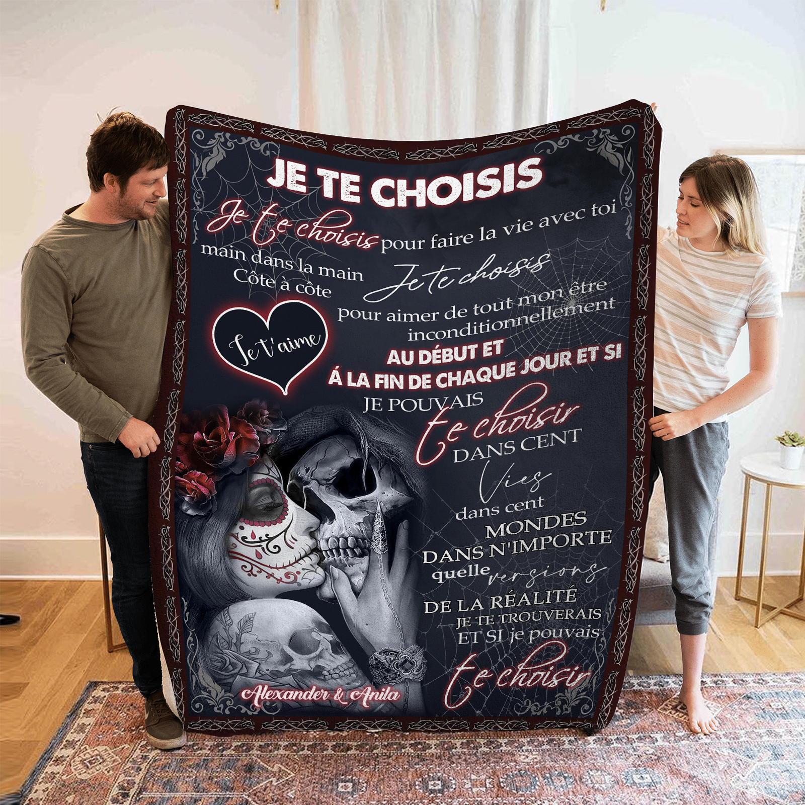 Couverture Plaids Polaire romantique 2 Prénoms Personnalisés avec Text