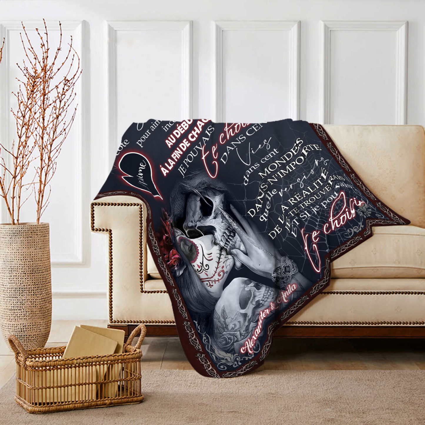 Couverture Plaids Polaire romantique 2 Prénoms Personnalisés avec Texte Cadeau pour Couple le saint-valentin | Jessemade