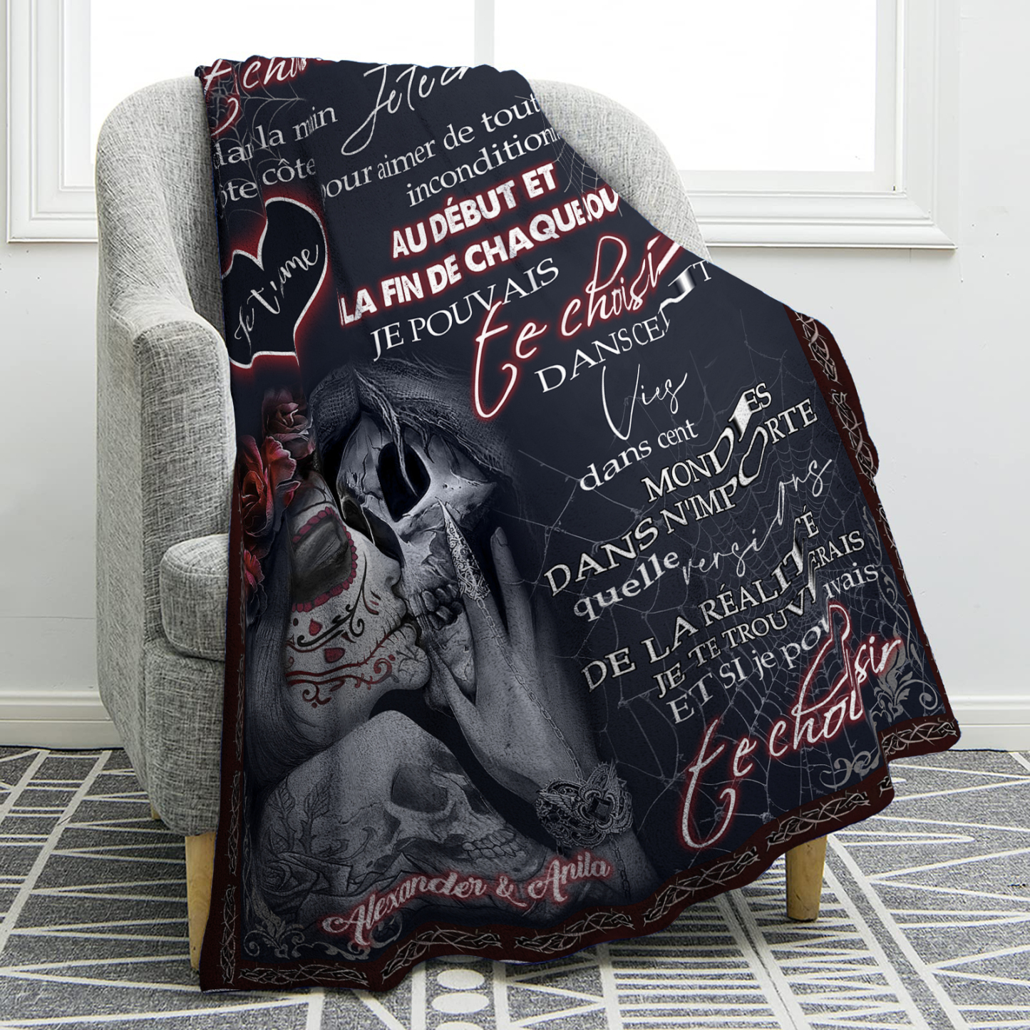 Couverture Plaids Polaire romantique 2 Prénoms Personnalisés avec Texte Cadeau pour Couple le saint-valentin | Jessemade