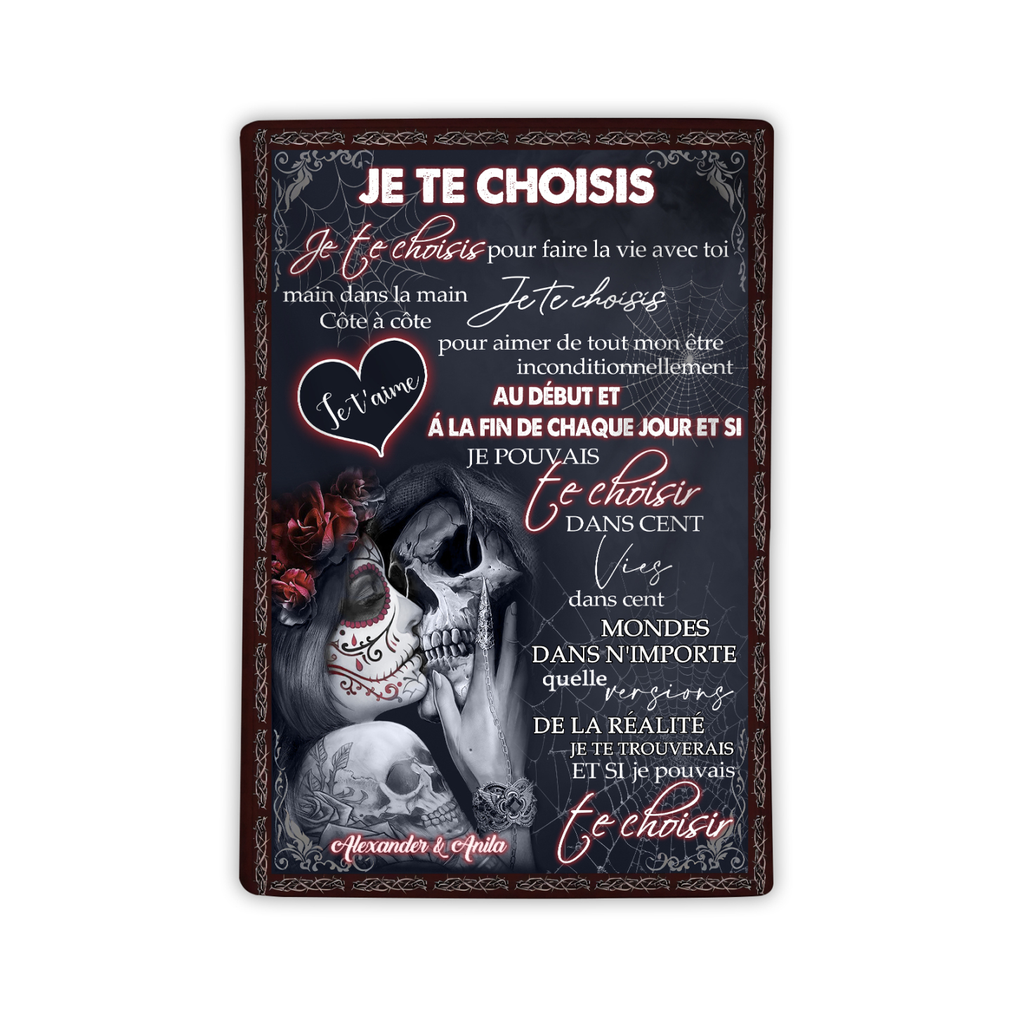 Couverture Plaids Polaire romantique 2 Prénoms Personnalisés avec Texte Cadeau pour Couple le saint-valentin | Jessemade