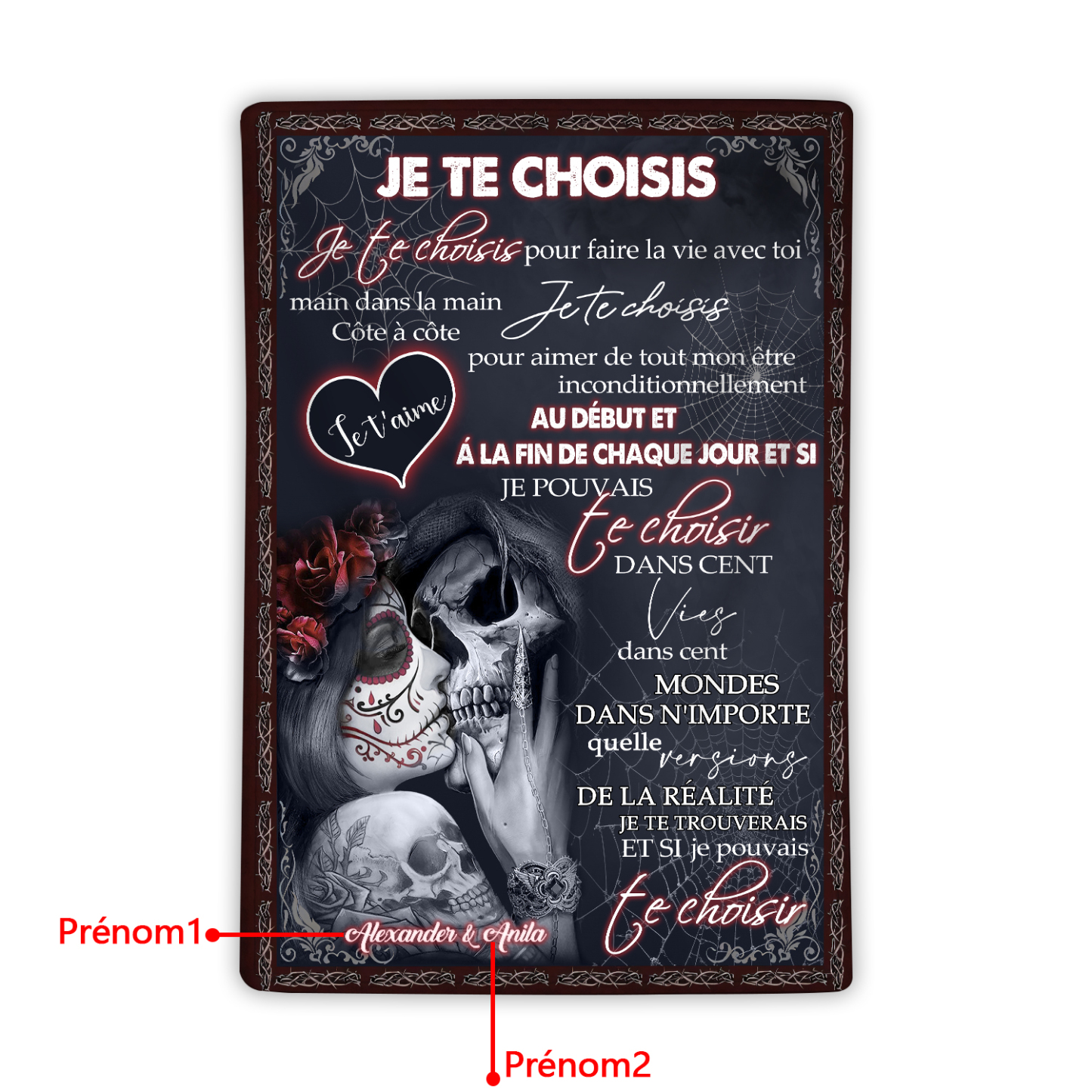 Couverture Plaids Polaire romantique 2 Prénoms Personnalisés avec Texte Cadeau pour Couple le saint-valentin | Jessemade