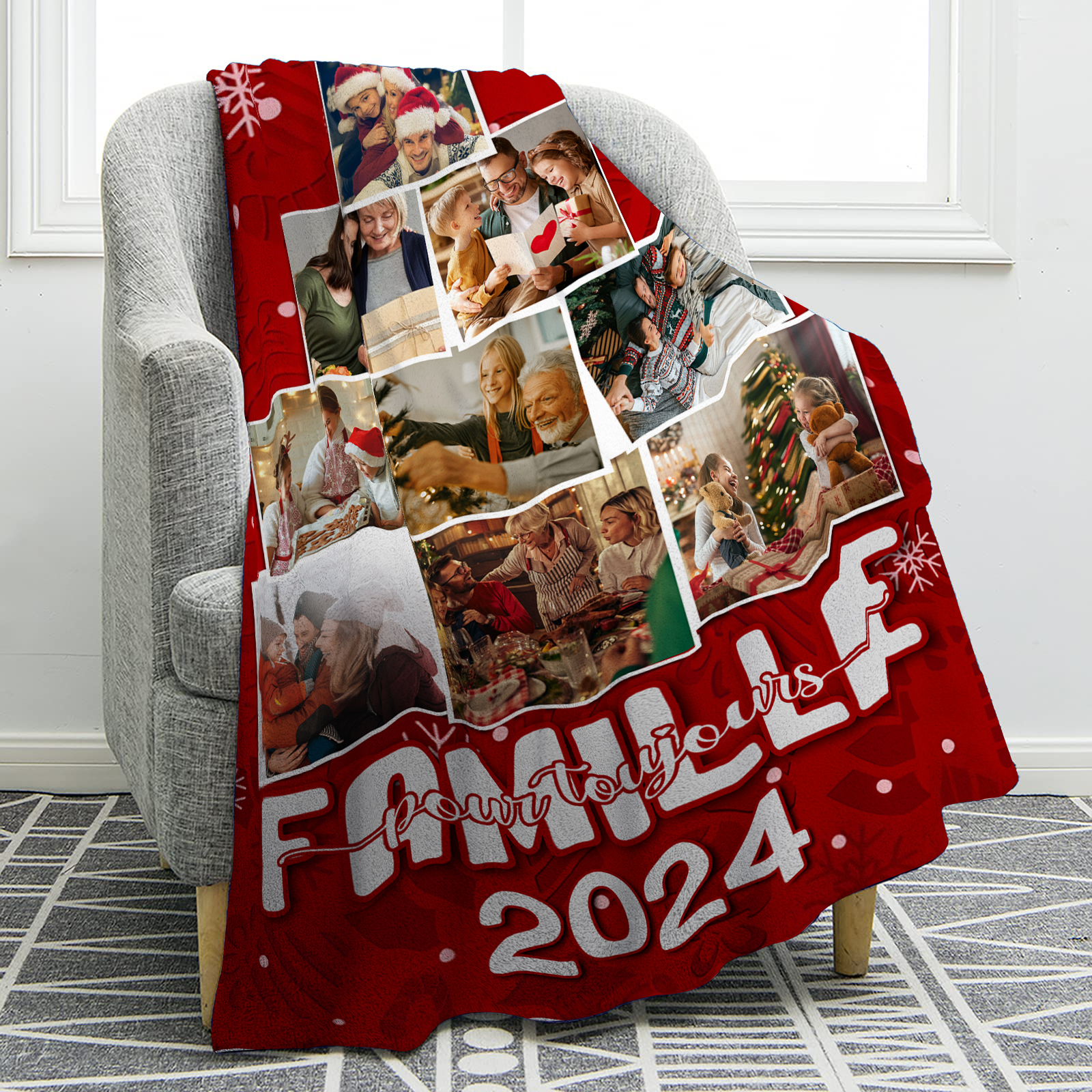 Couverture plaids polaire de Noël Sapin 9 photos Personnalisé avec années