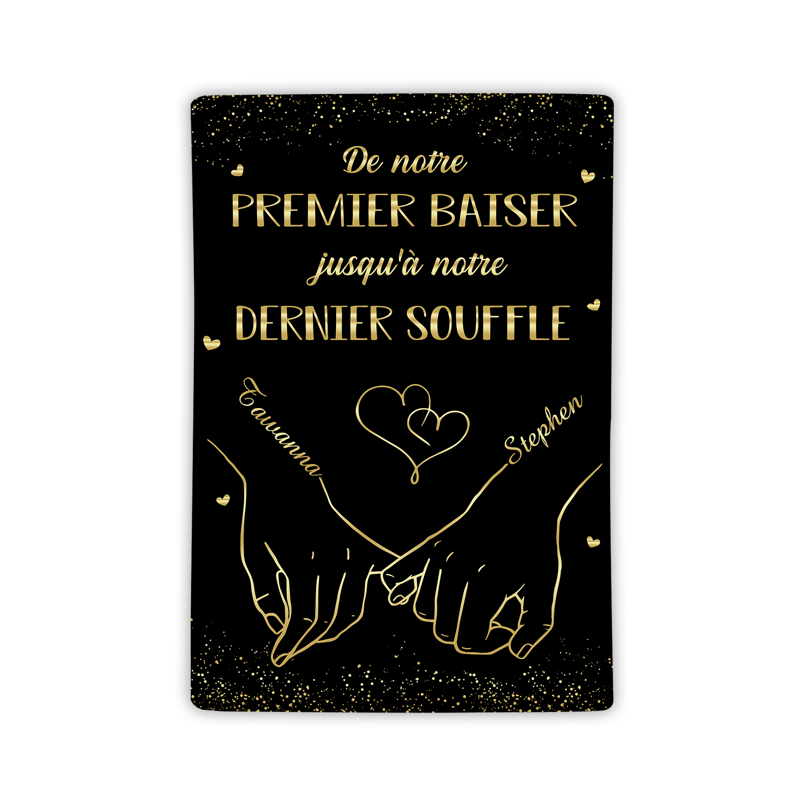 Couverture plaids polaire mains et cœur 2 Prénoms Personnalisés Noir Cadeau Romantique pour couple saint valentin | Jessemade