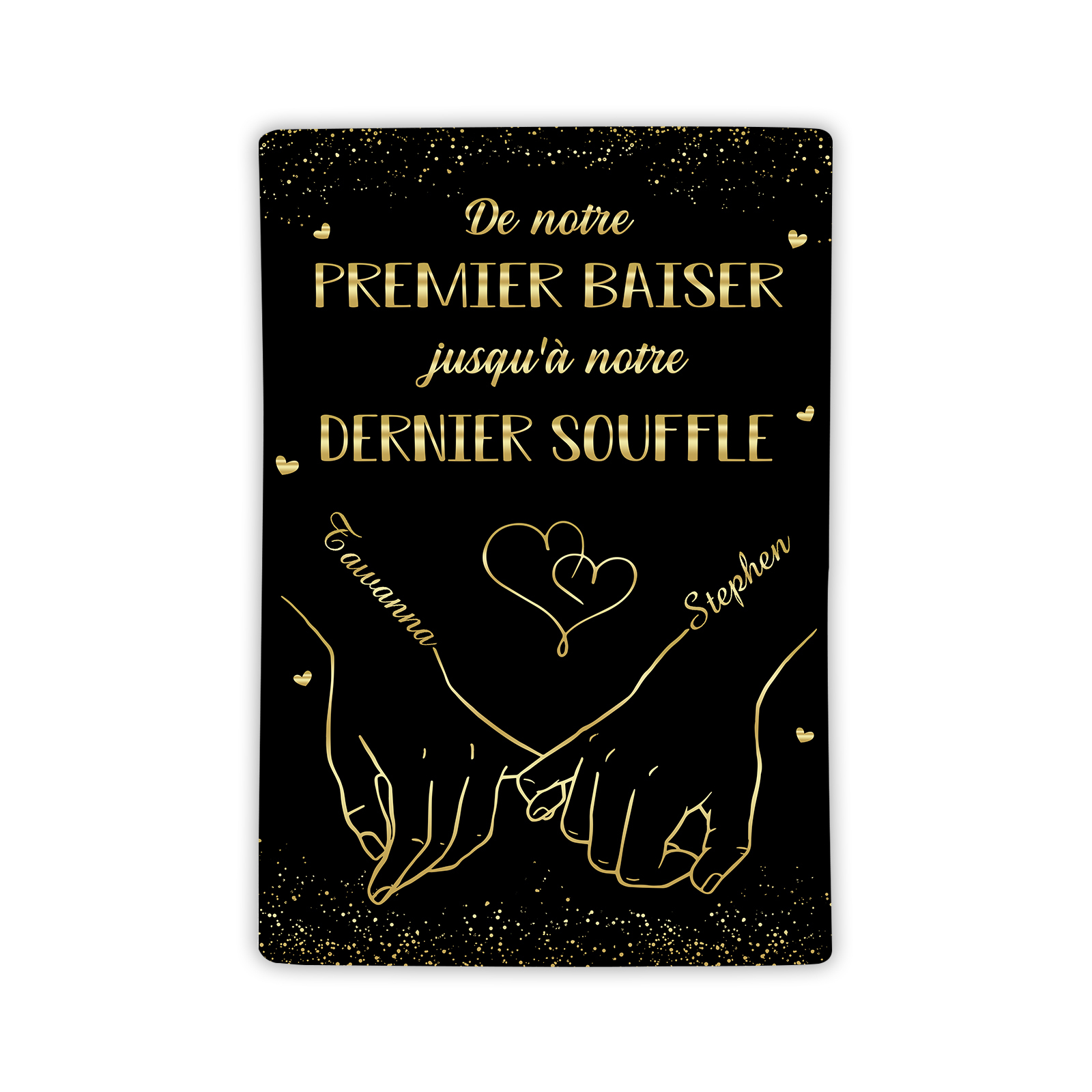 Couverture plaids polaire mains et cœur 2 Prénoms Personnalisés Noir Cadeau Romantique pour couple saint valentin | Jessemade