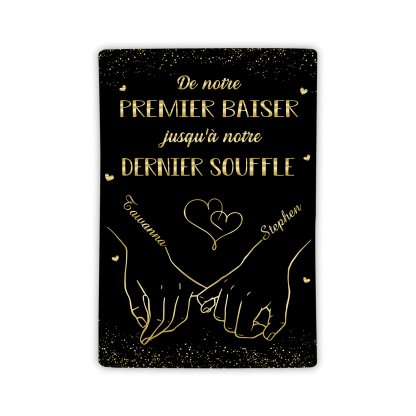 Couverture plaids polaire mains et cœur 2 Prénoms Personnalisés Noir Cadeau Romantique pour couple saint valentin | Jessemade